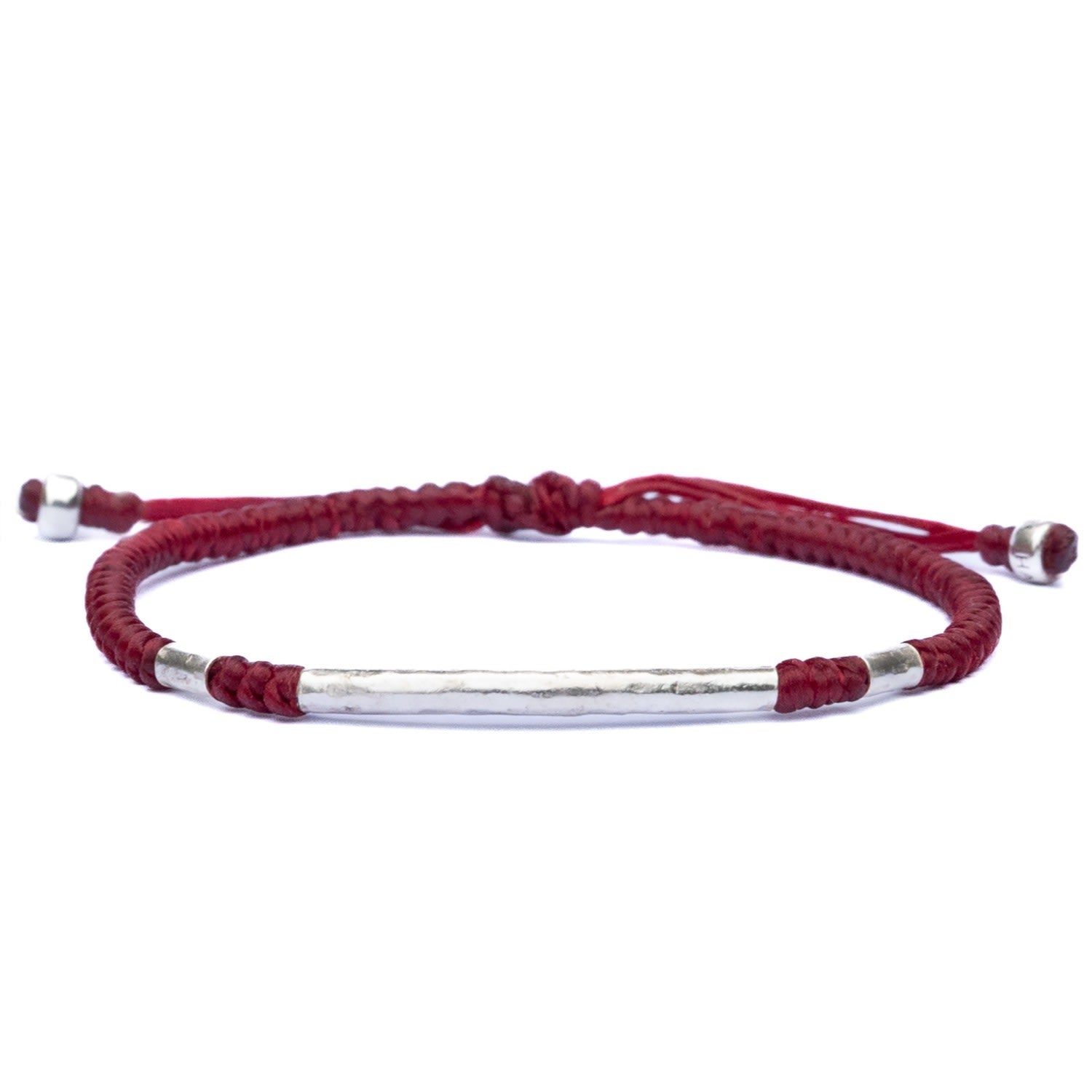 Viking Red Rope Bracelet For Women With Hammered Silver Beads - Little Bjorn