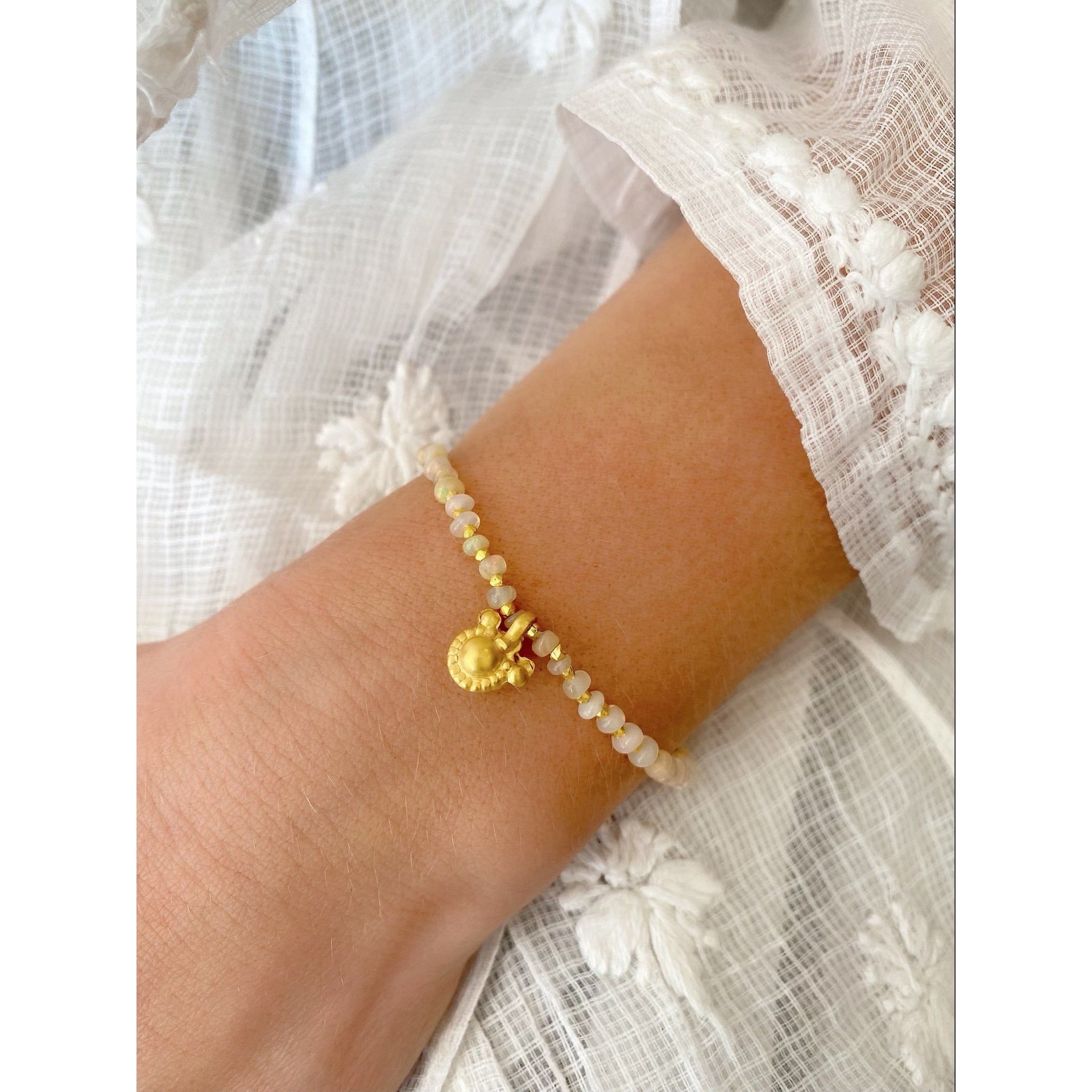 Vintage Amulet Bracelet - Ethiopian Opals & Gold Beads