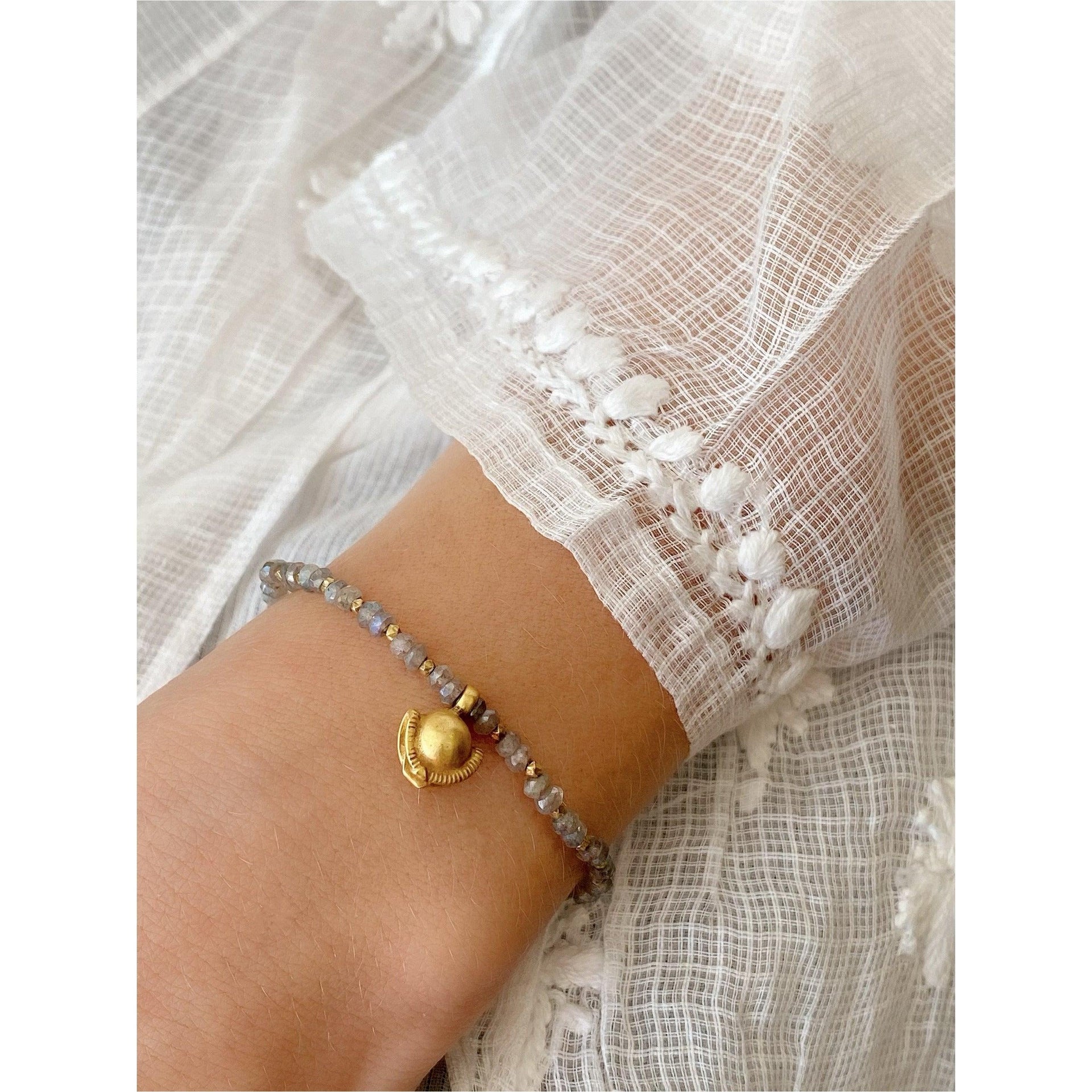 Vintage Amulet Bracelet - Gold Beads & Labradorite
