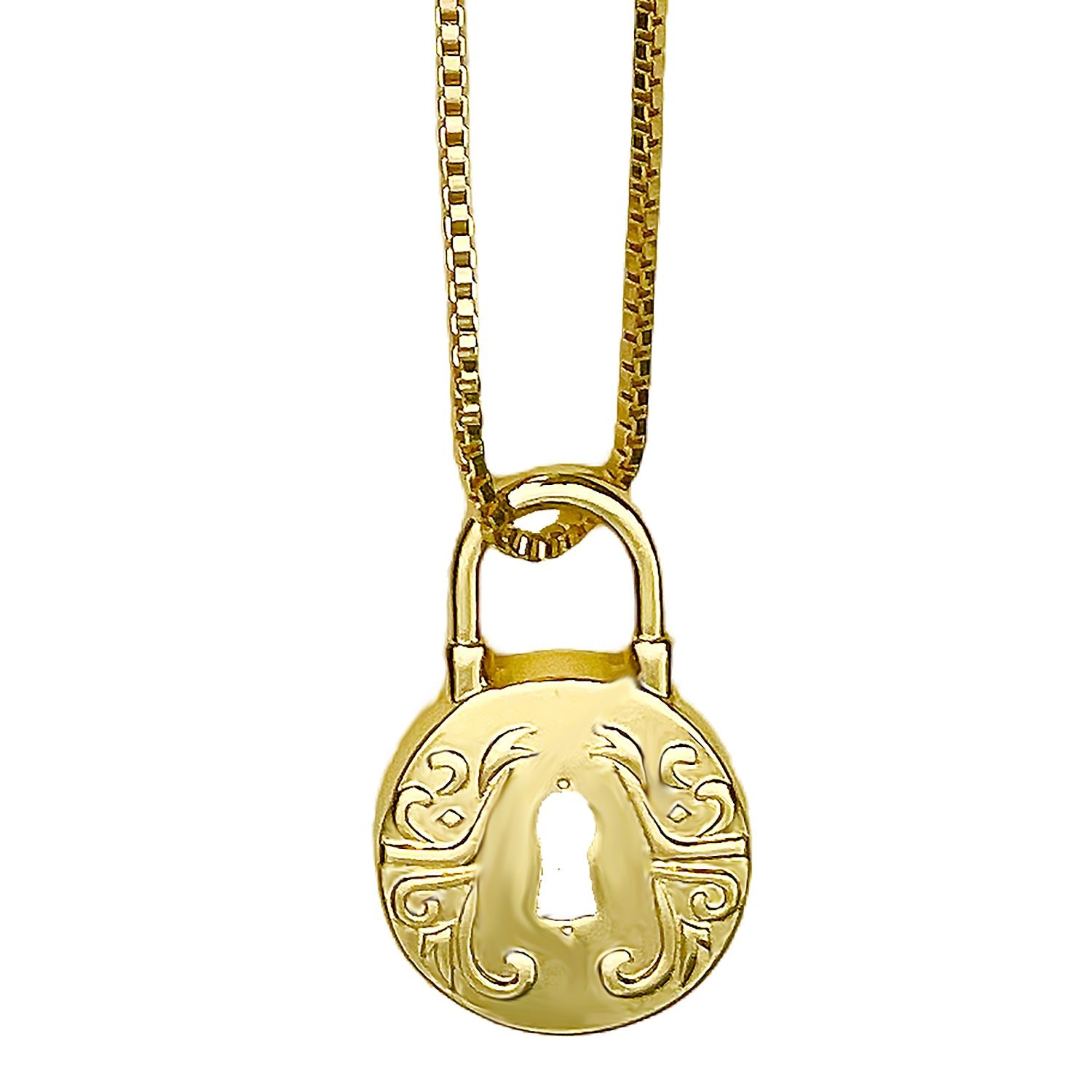 Vintage Floral Lock Long Pendant Necklace