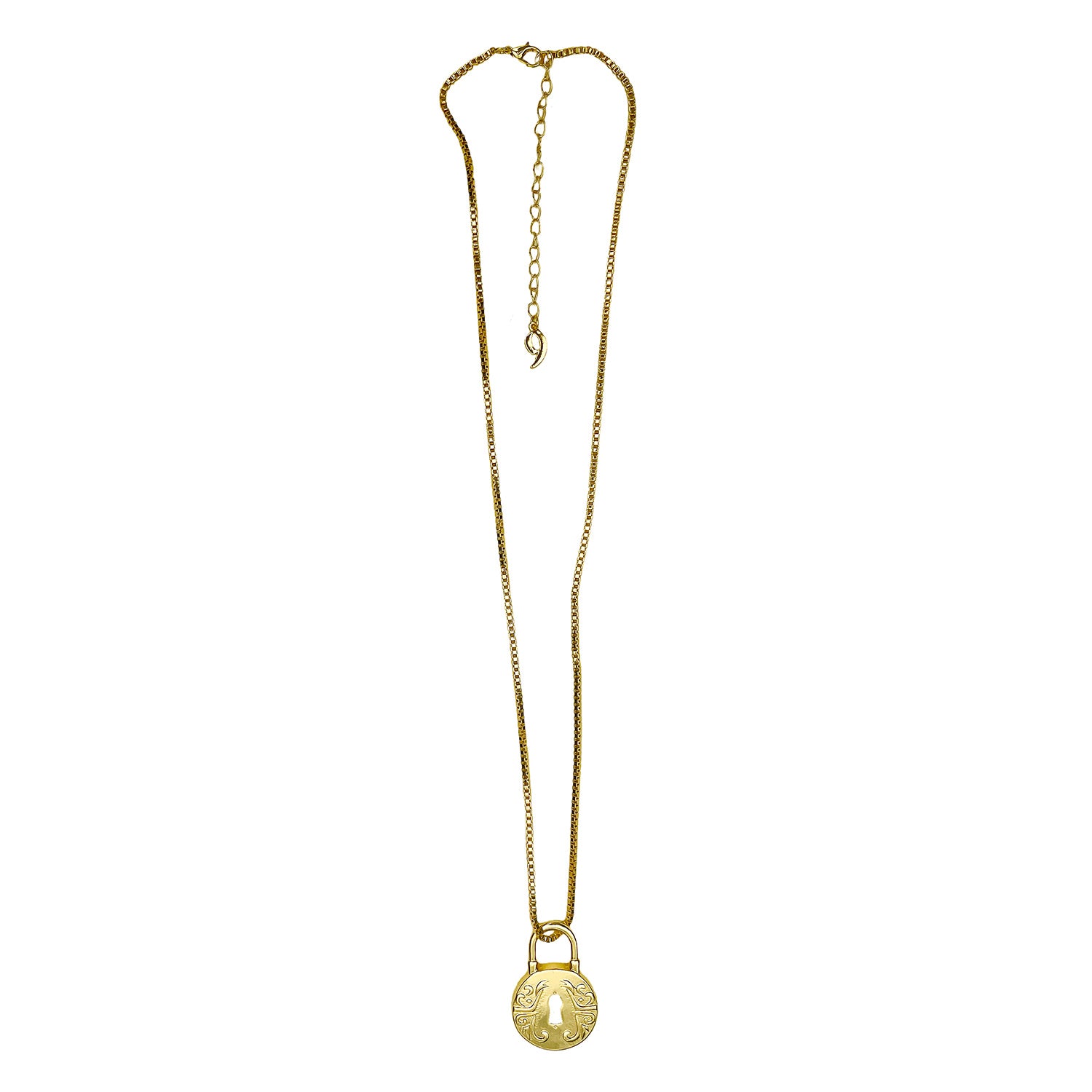 Vintage Floral Lock Long Pendant Necklace