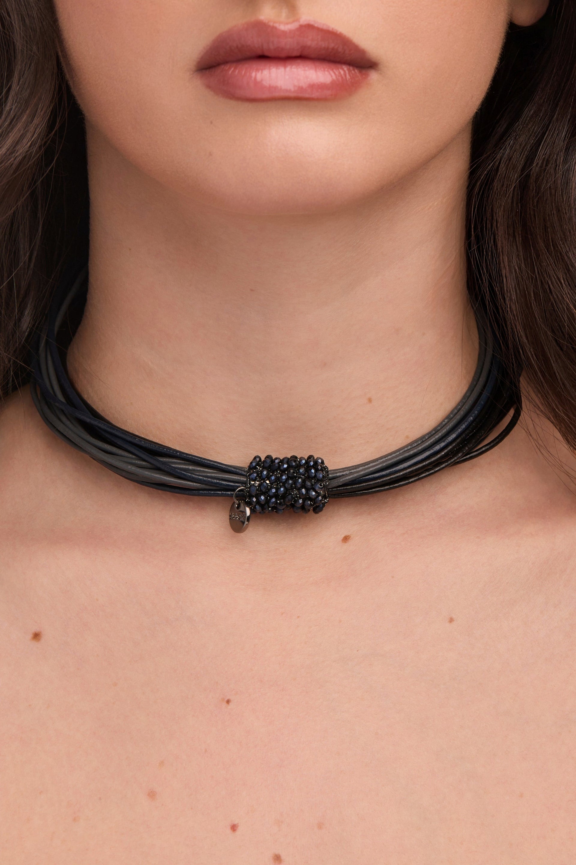 Vintage Multi Strand Din Choker Black Necklace
