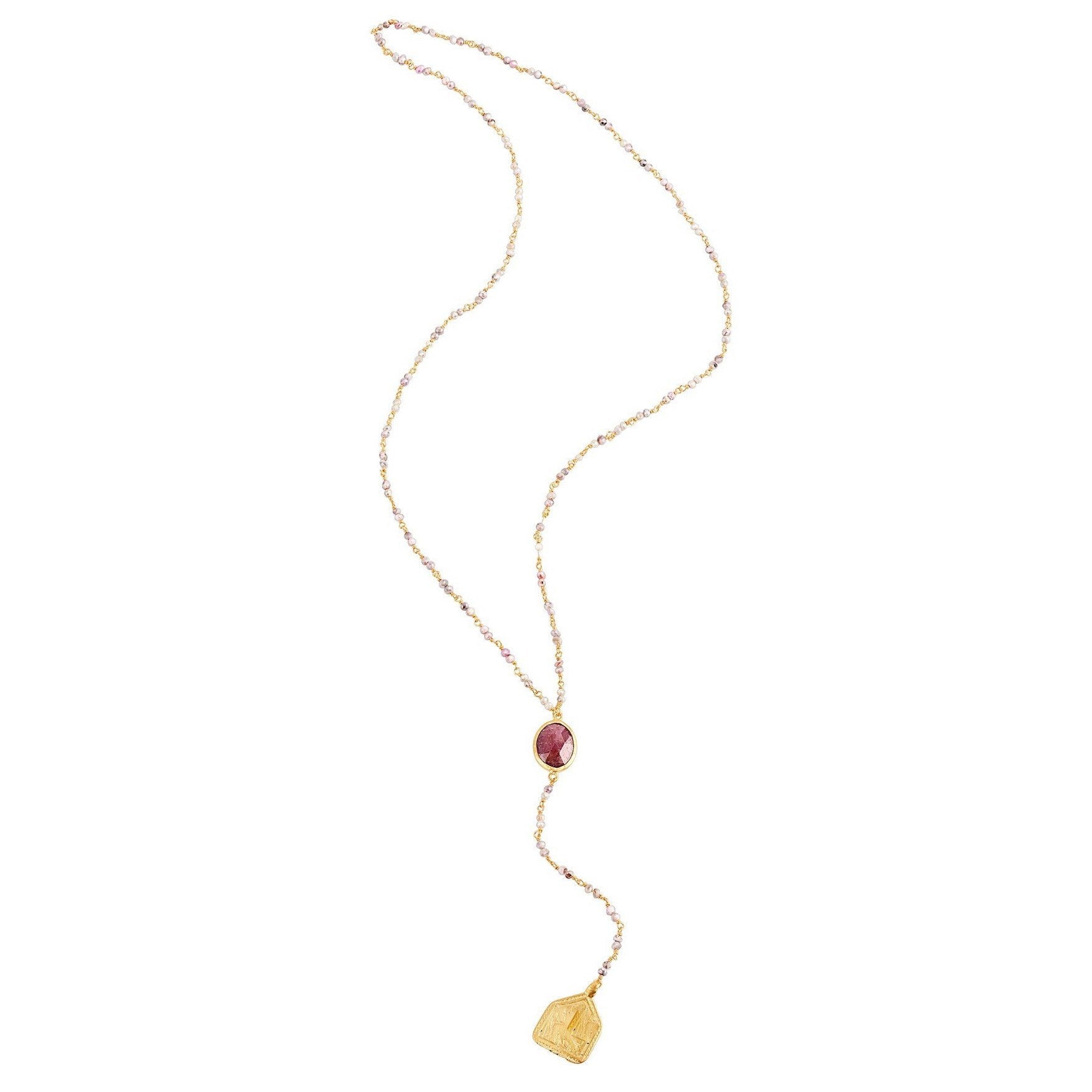 Vintage Rosary Amulet Necklace - Ruby & Pink Opal