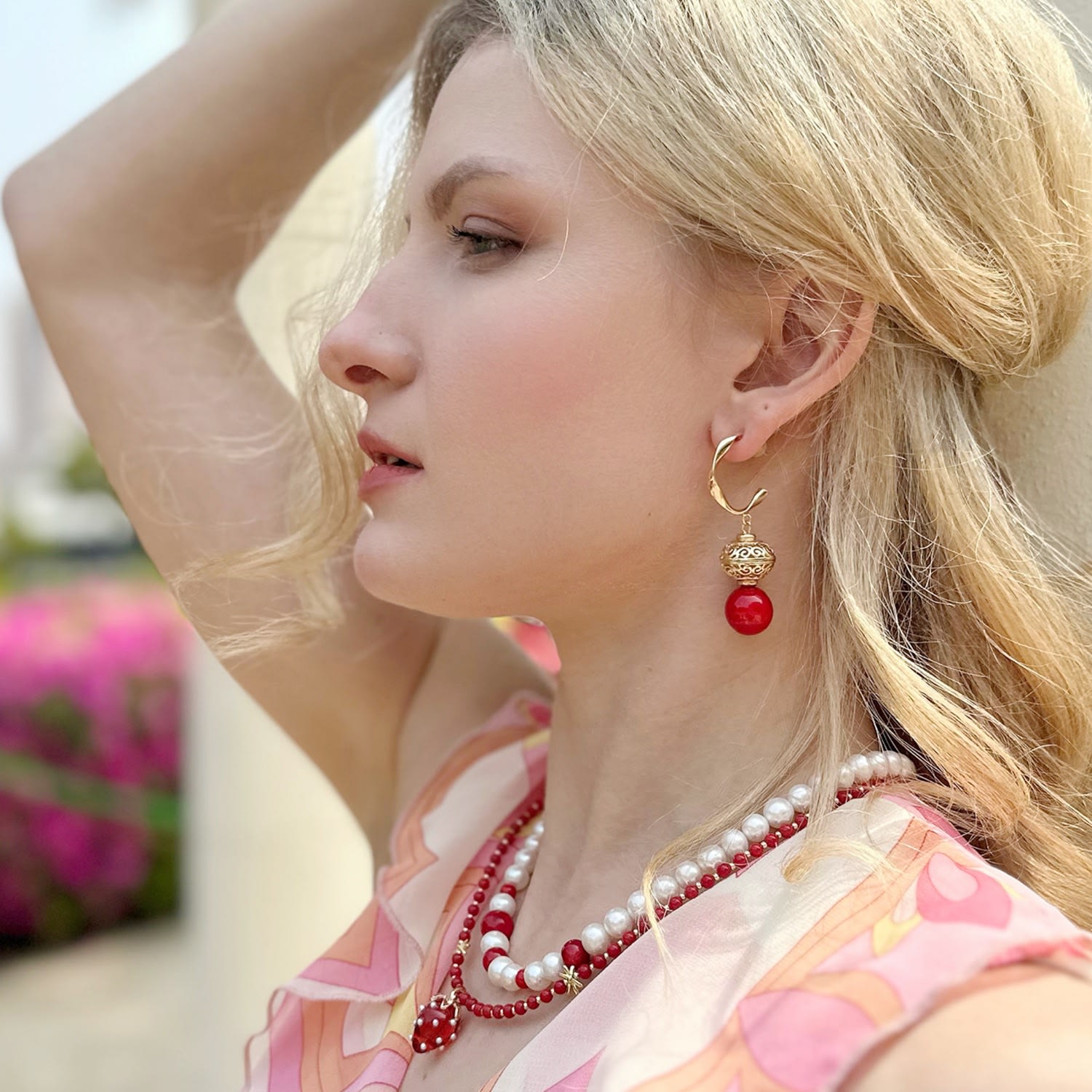 Vintage Style Big Coral Hoop Earrings