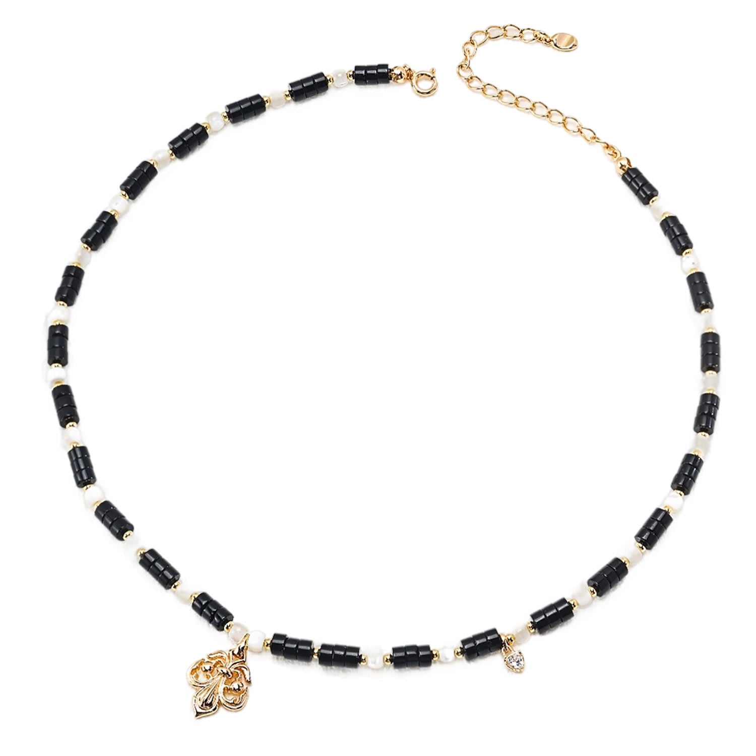 Vintage Style Black Agate Silver Pendant Necklace