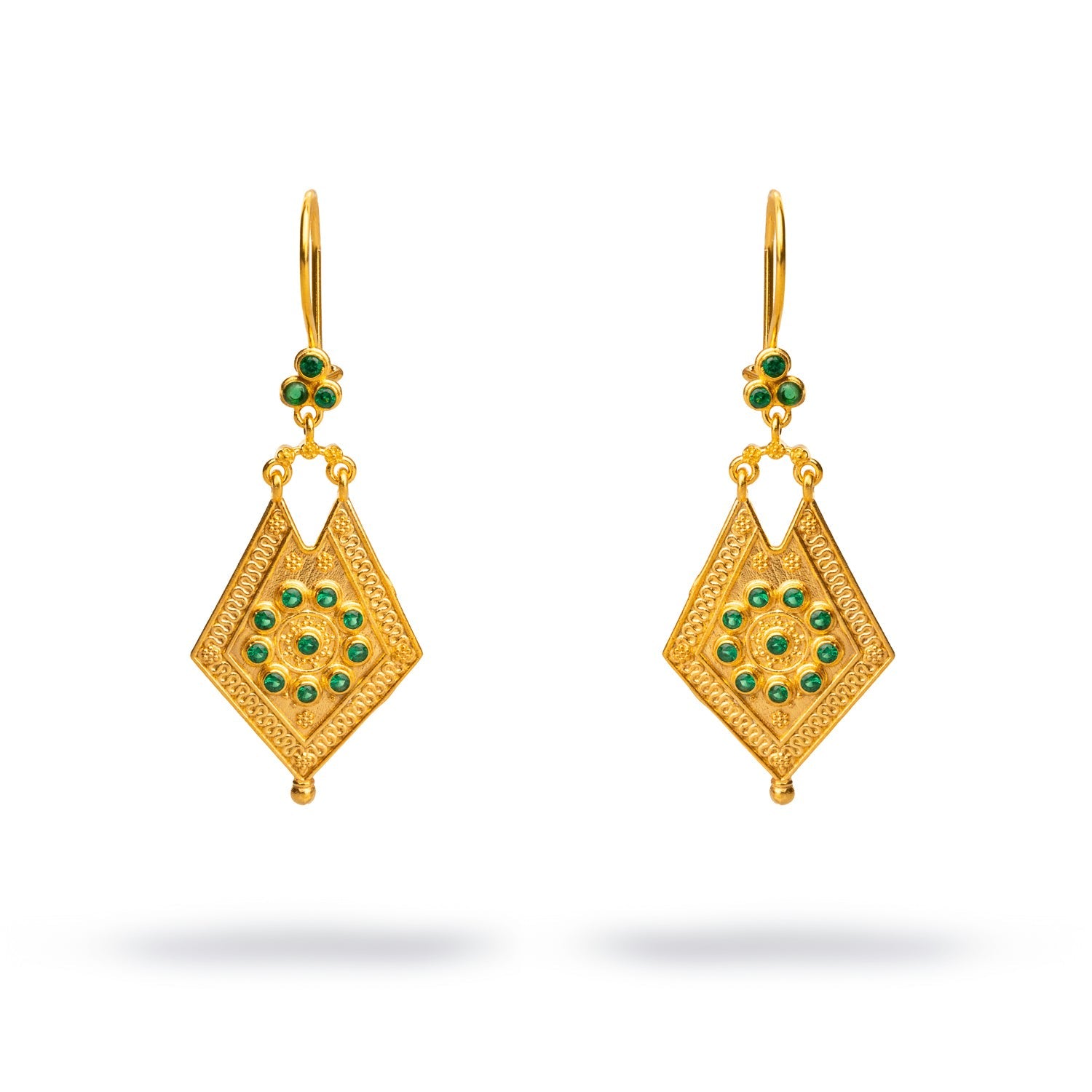 Vintage Style Gold & Emerald Design Dangle Earrings - Green