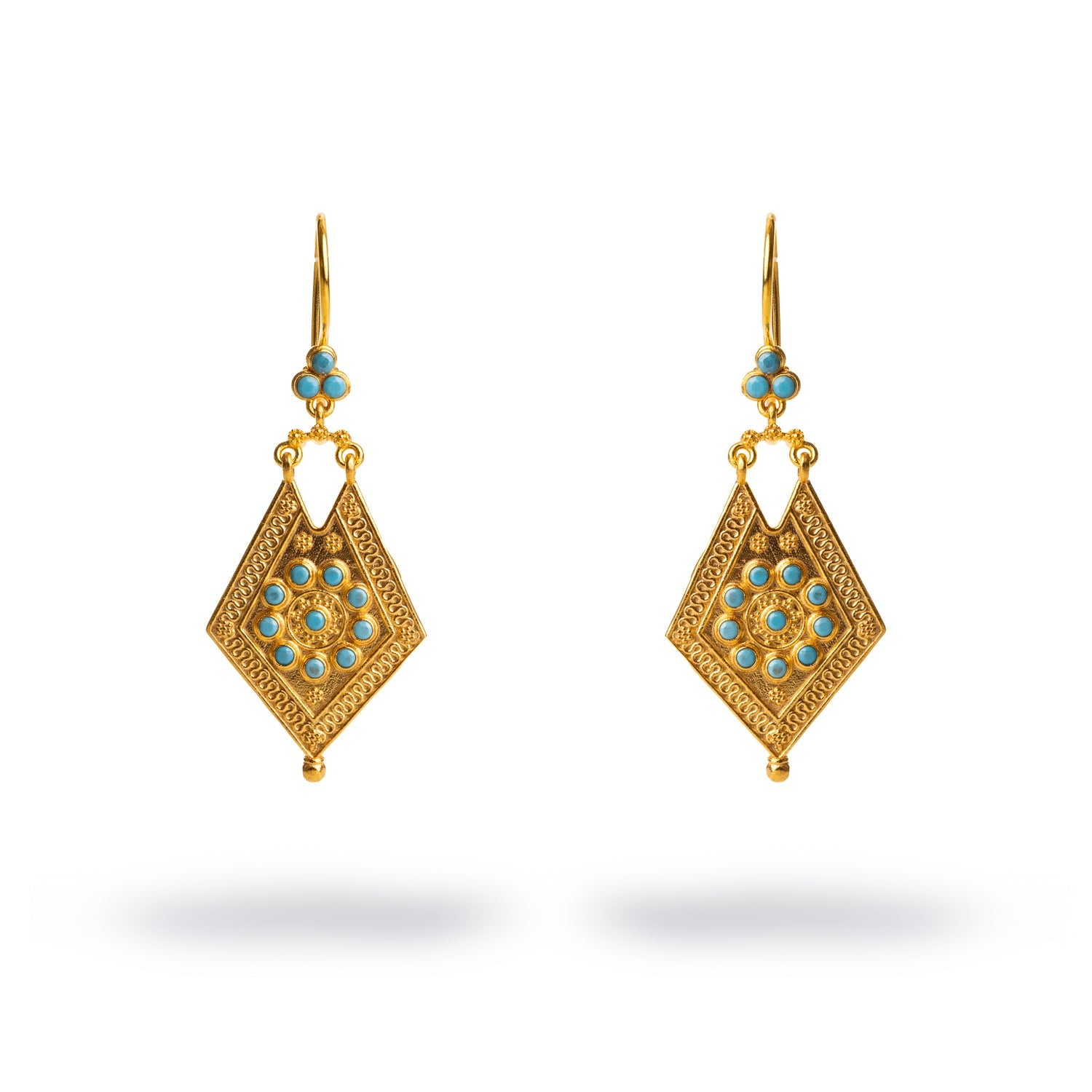 Vintage Style Gold & Turquoise Design Dangle Earrings - Turquoise