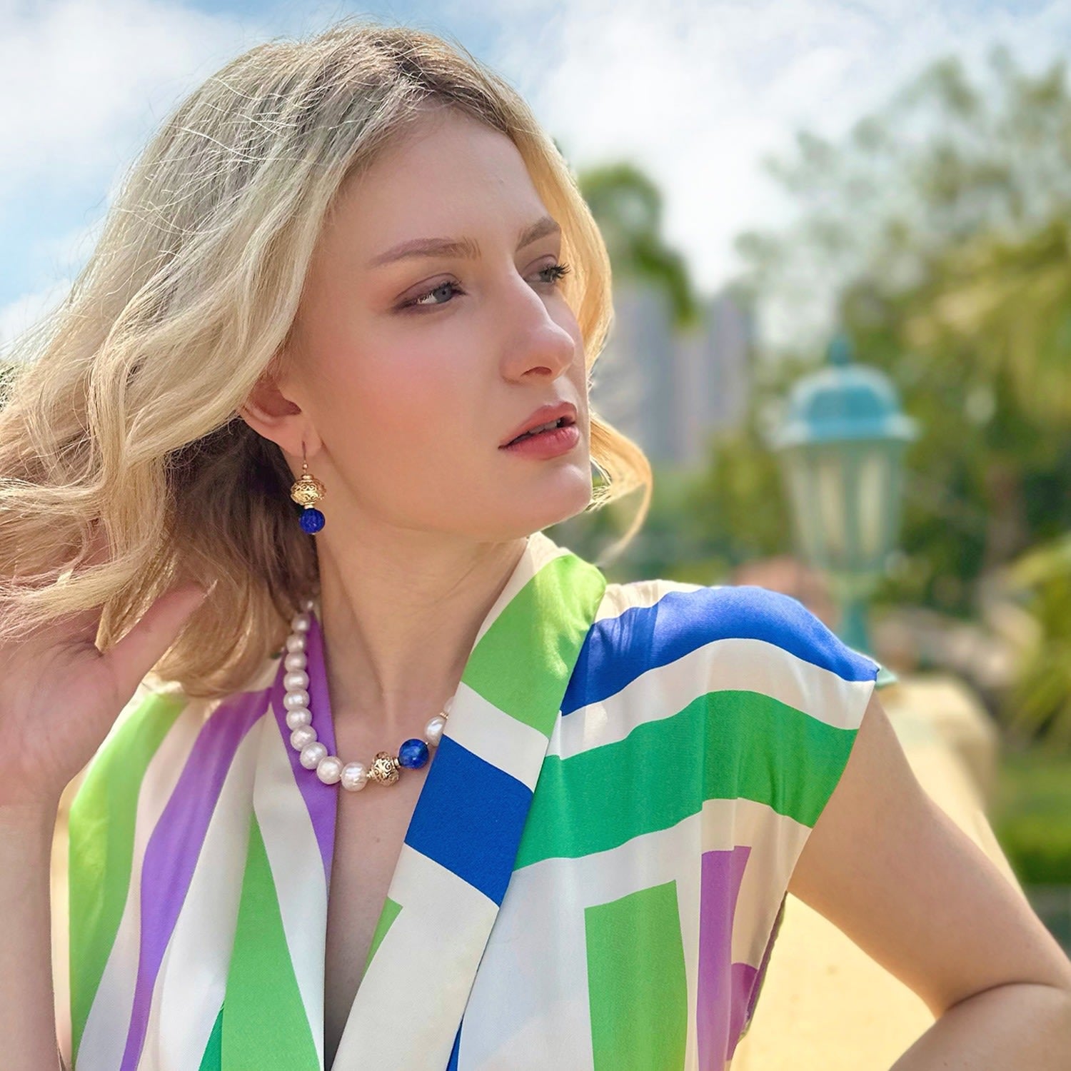 Vintage Style Lapis Stud Earrings