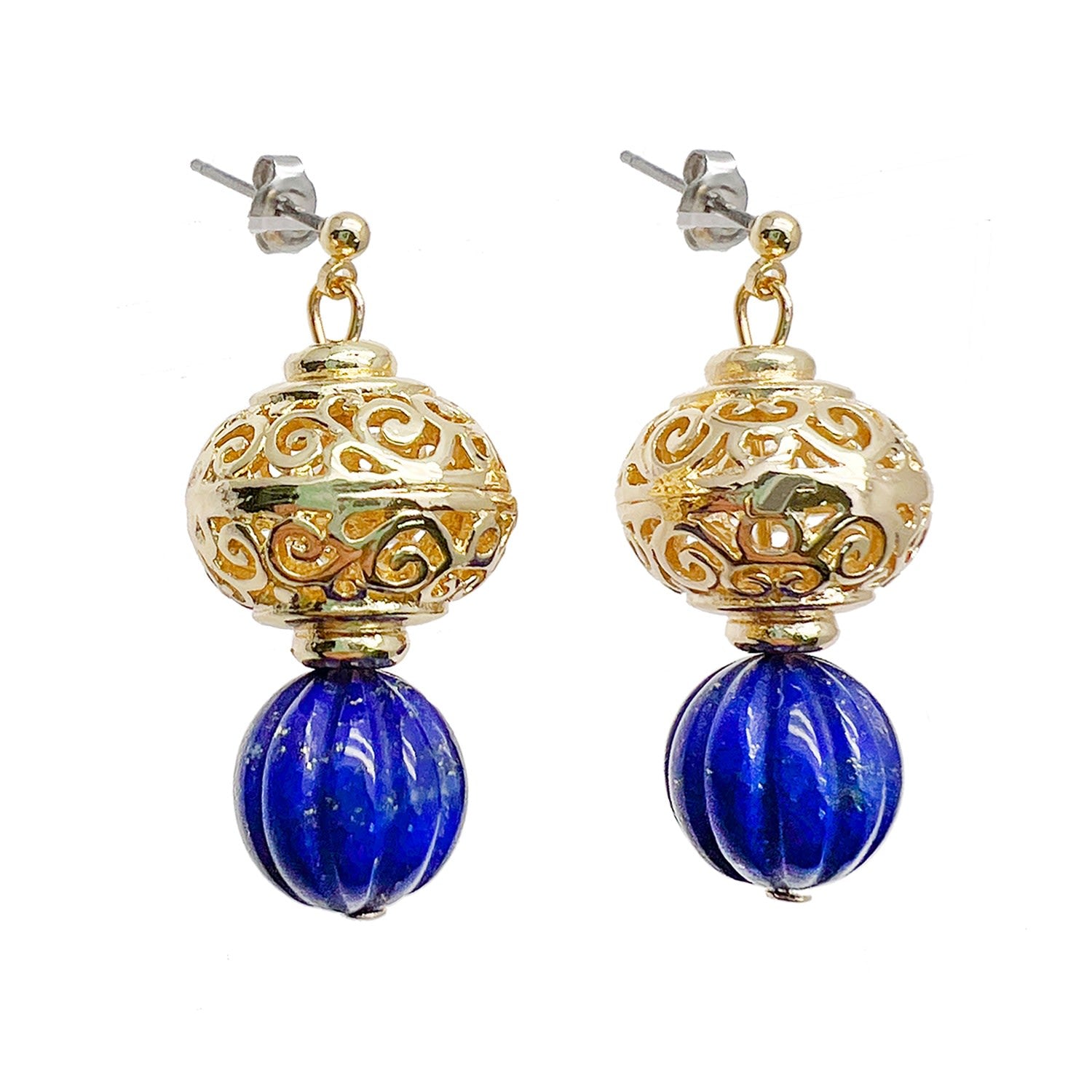 Vintage Style Lapis Stud Earrings