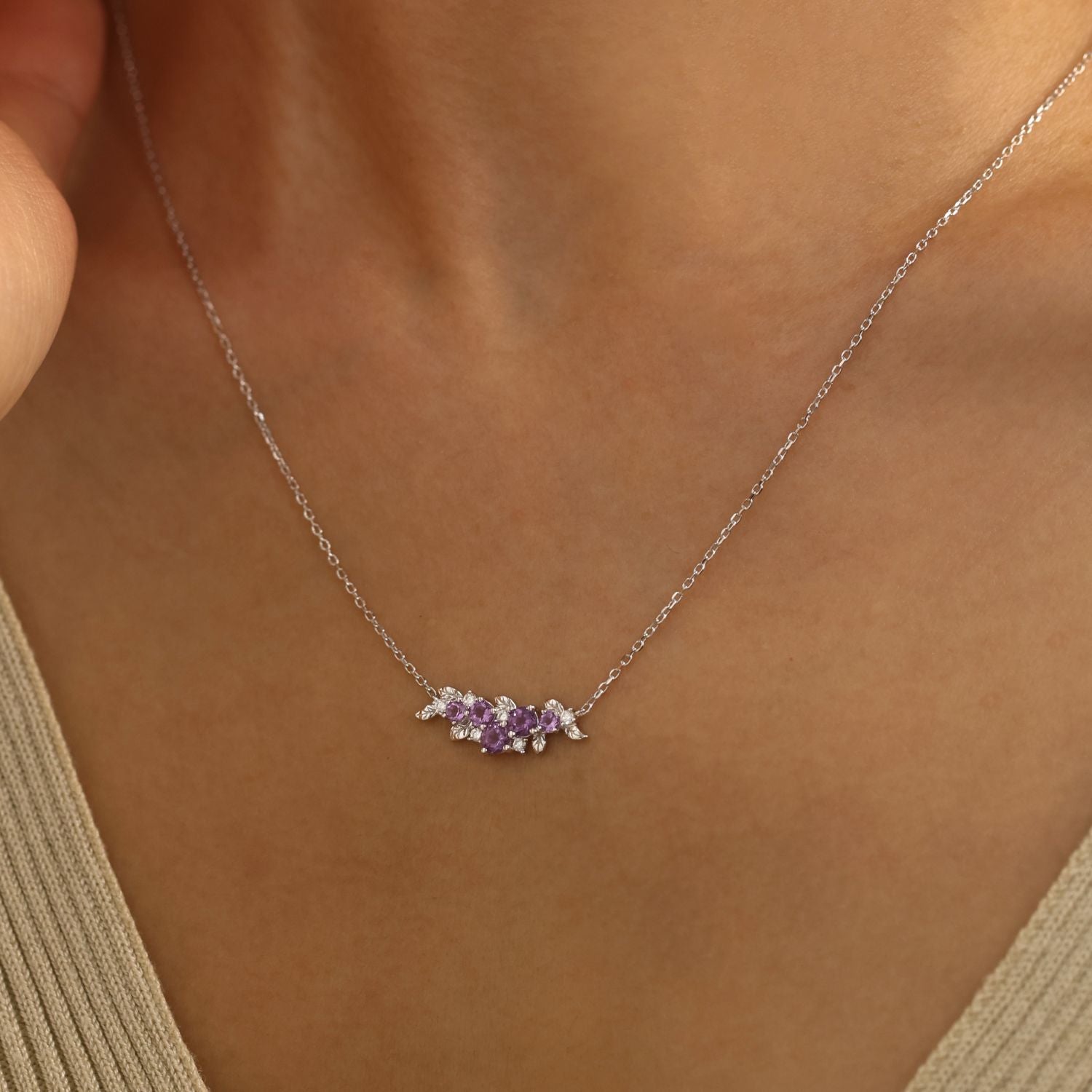 Violet Grapevine Amethyst Necklace White Gold Vermeil