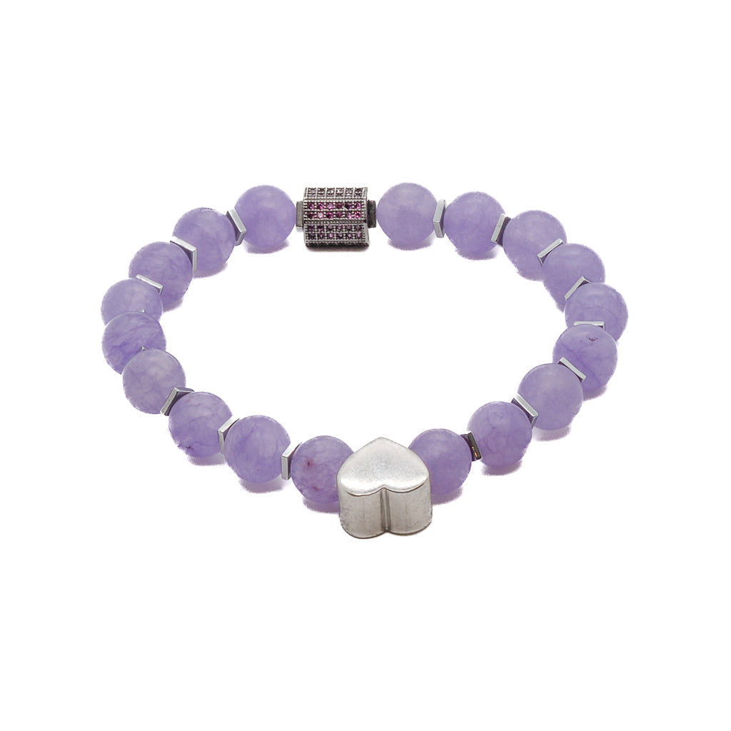 Sterling Silver Heart Bead Purple Beaded Bracelet - Purple