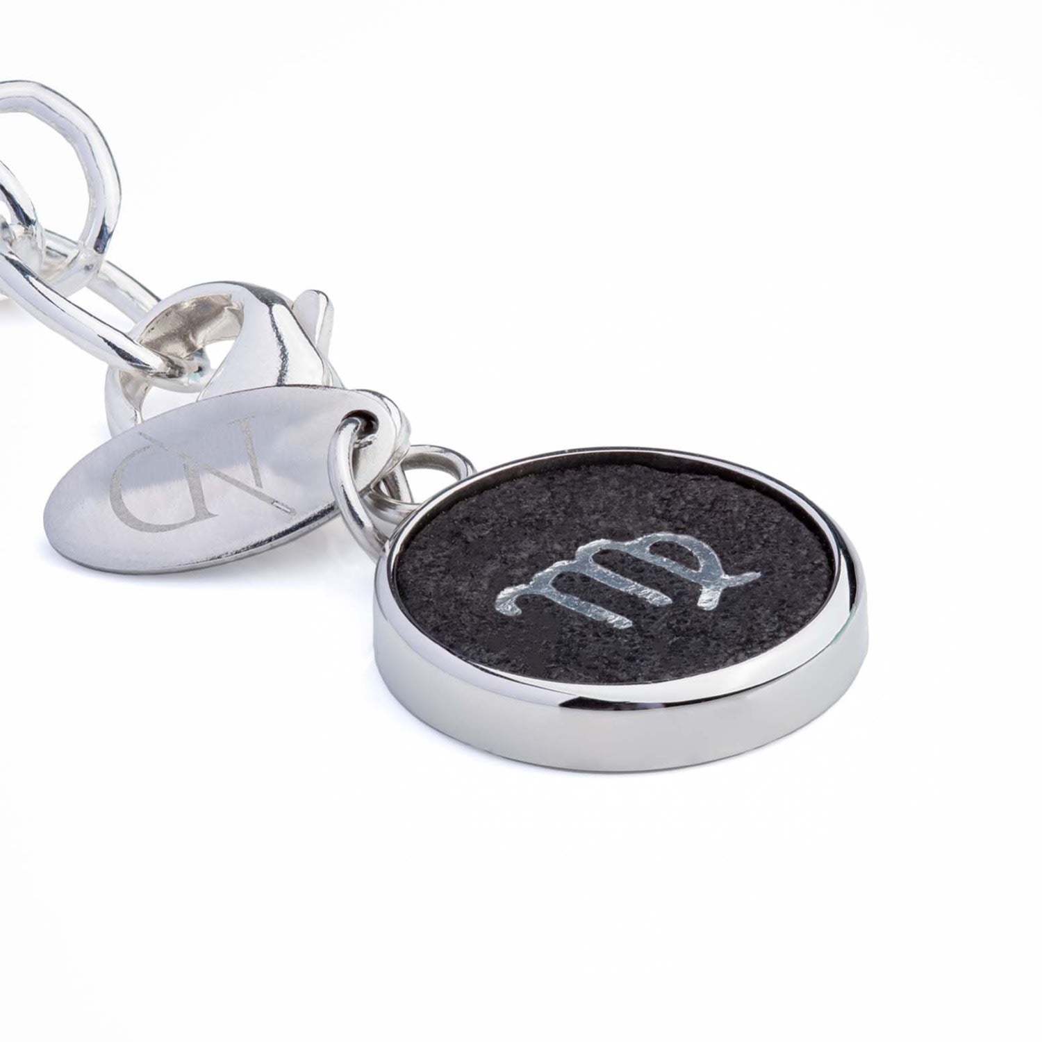 Virgo Zodiac Sterling Silver & Leather Curb Bracelet