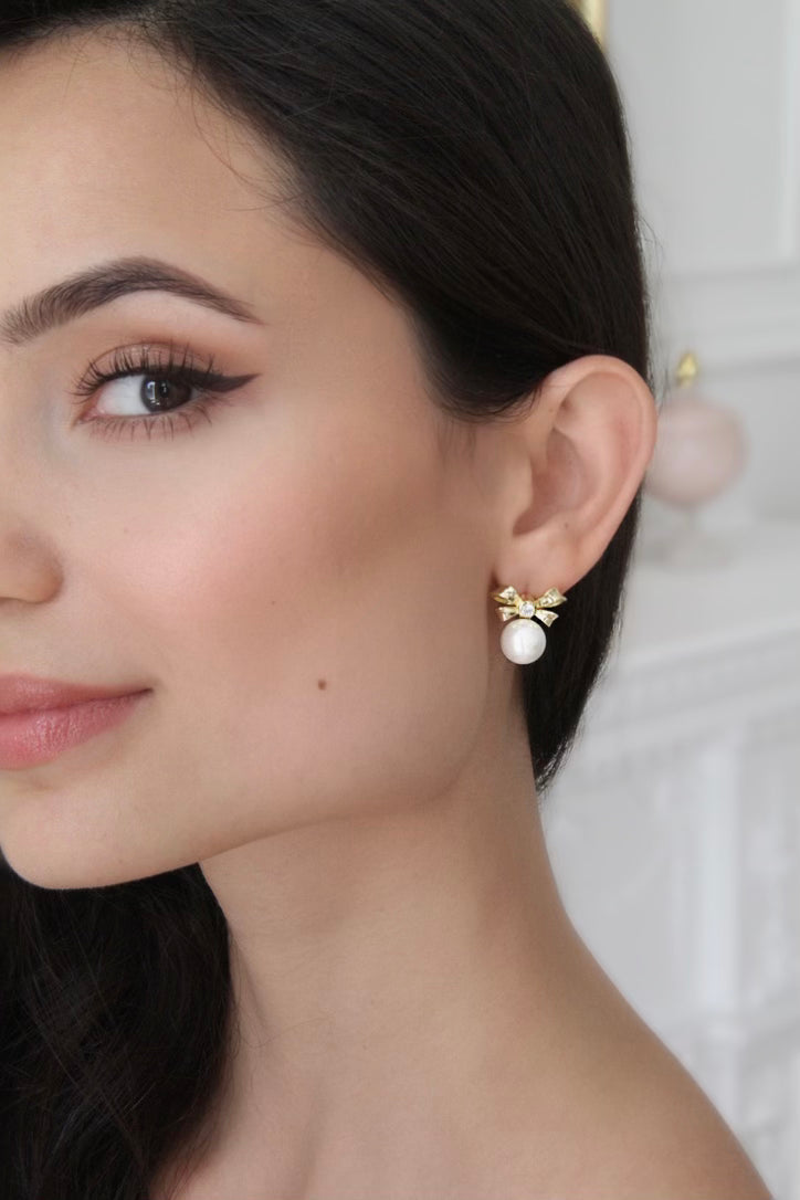 Viscountess Bow & Pearl Gold-Plated Silver Earrings