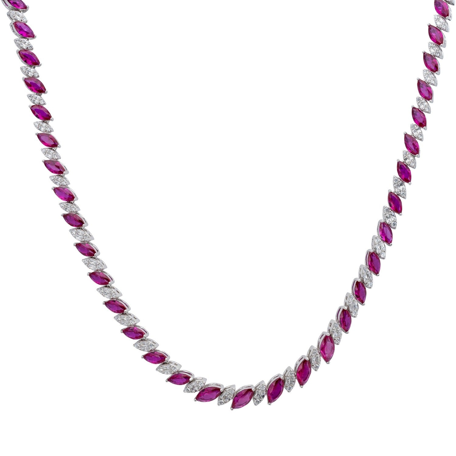 Viscountess Statement Tennis Necklace Ruby Silver