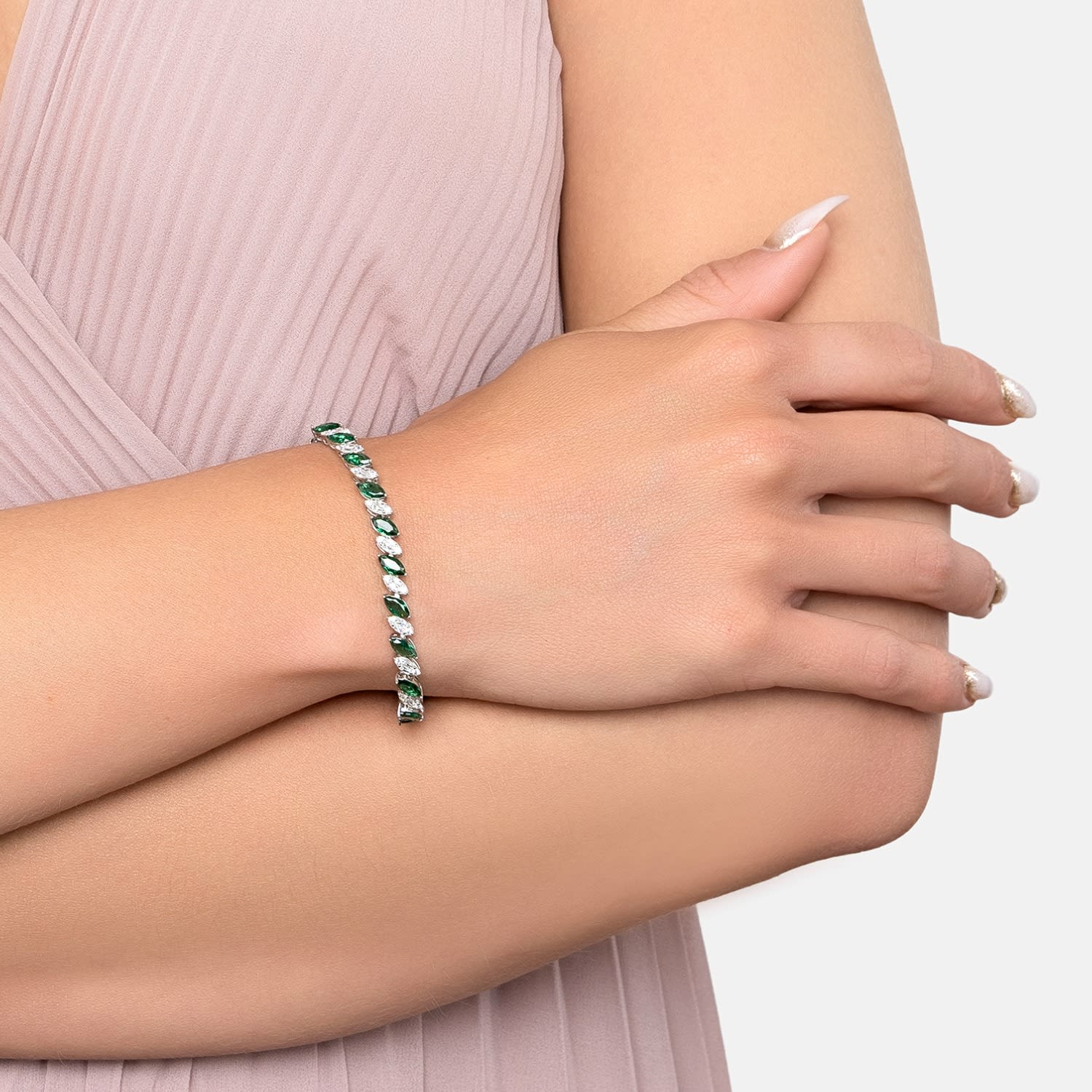 Viscountess Tennis Bracelet Emerald Silver