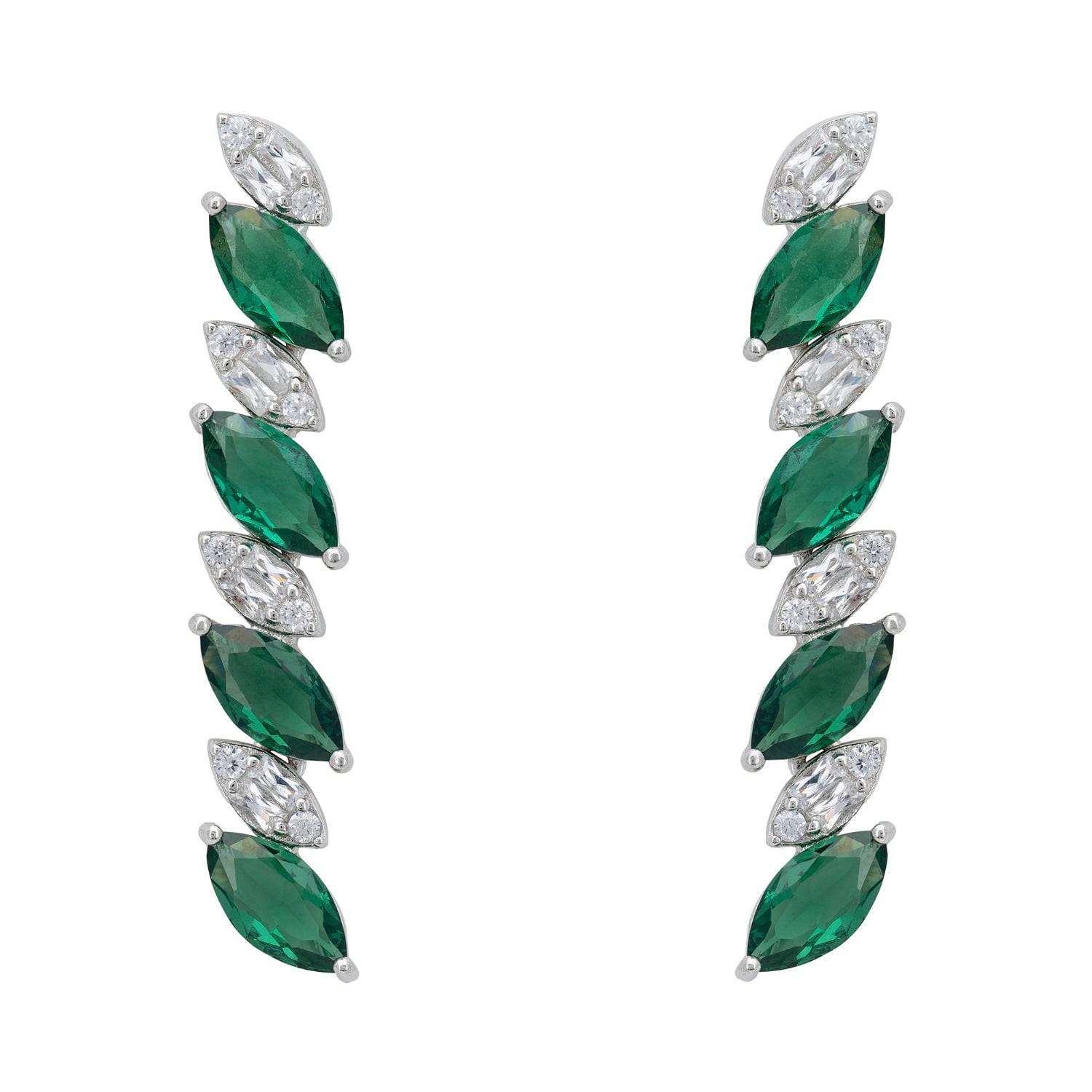 Viscountess Tennis Drop Earrings Emerald Silver