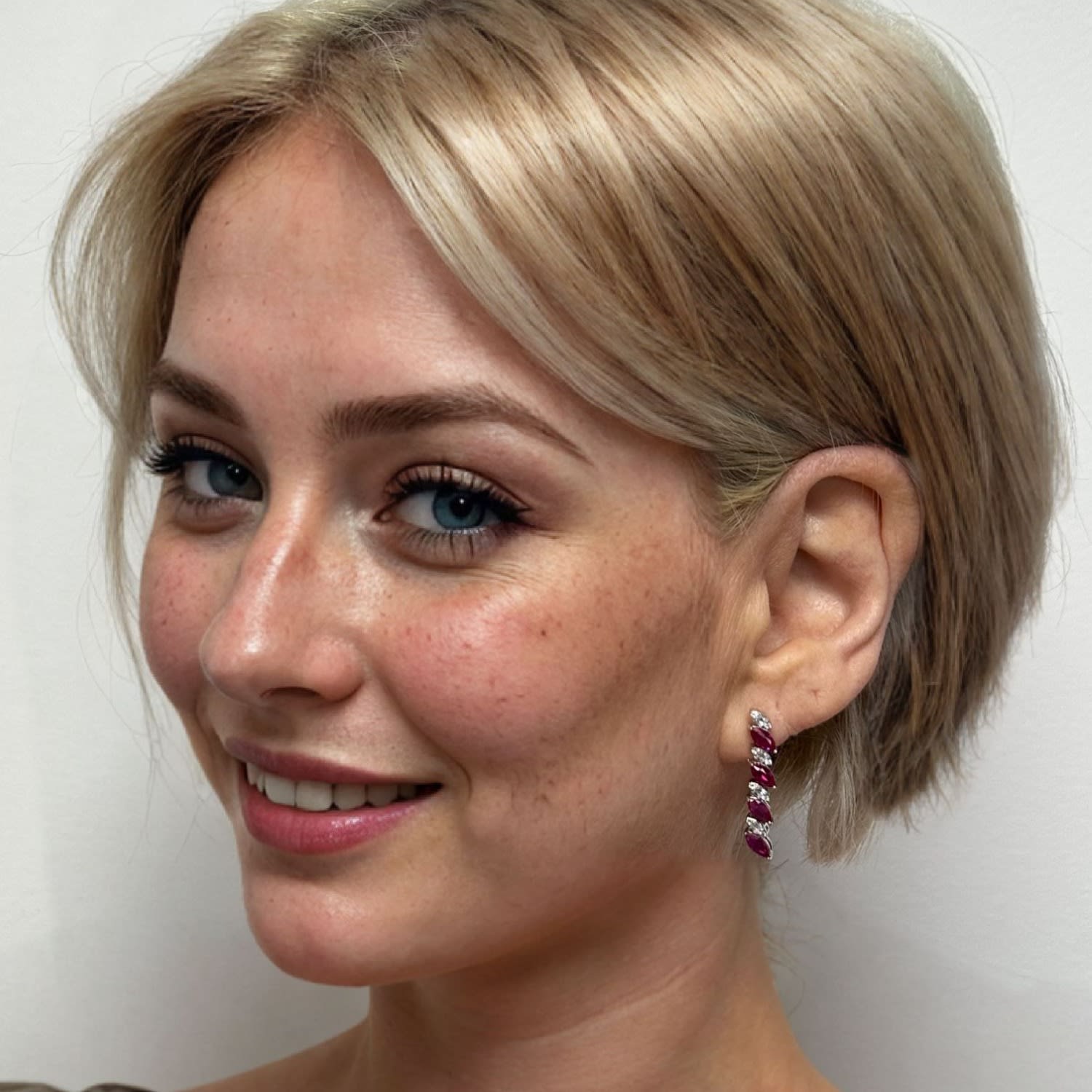 Viscountess Tennis Drop Earrings Ruby Silver