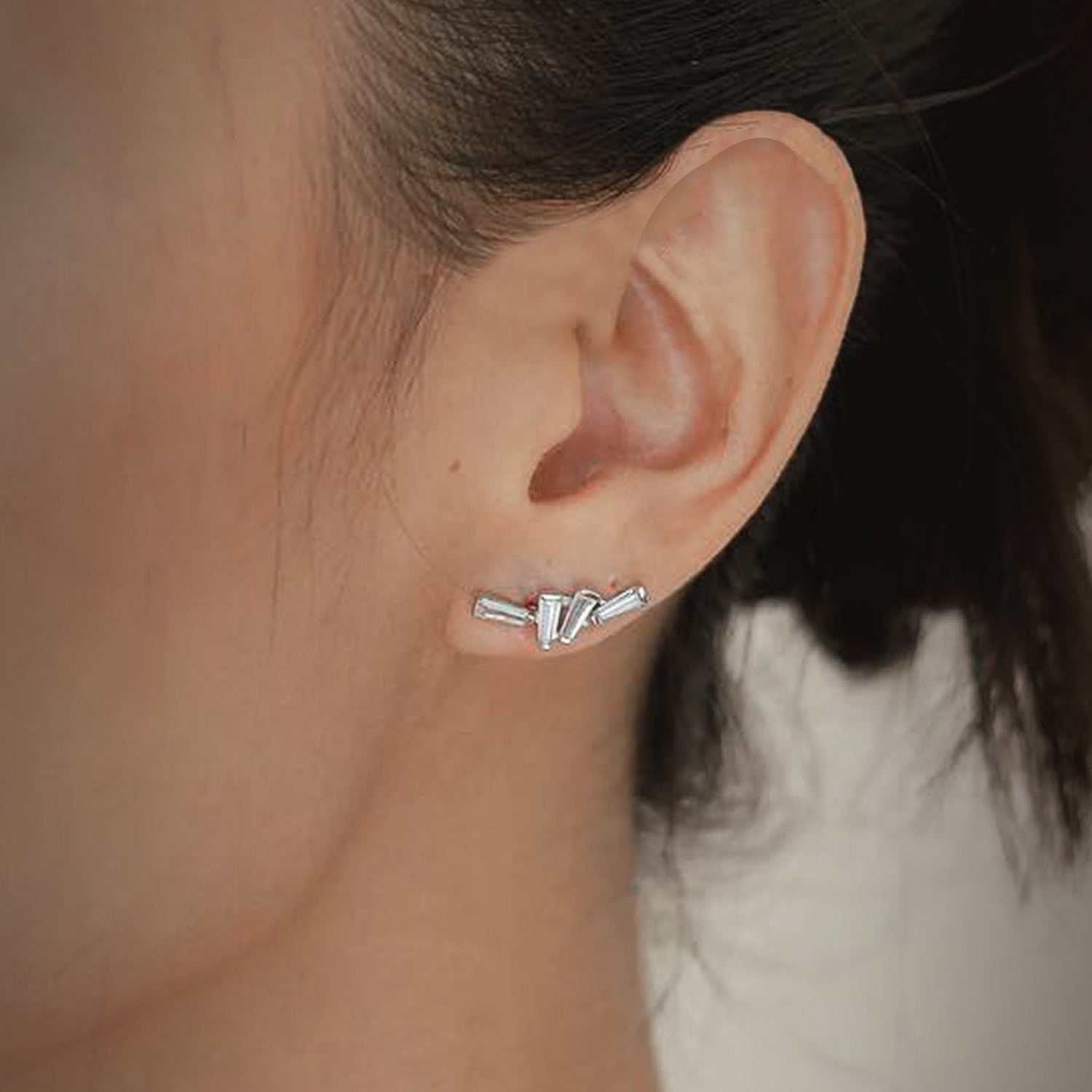 Visionary Ear Climber With Man Made Cz Diamond Stimulant In Sterling Silver & 18K Gold Vermeil