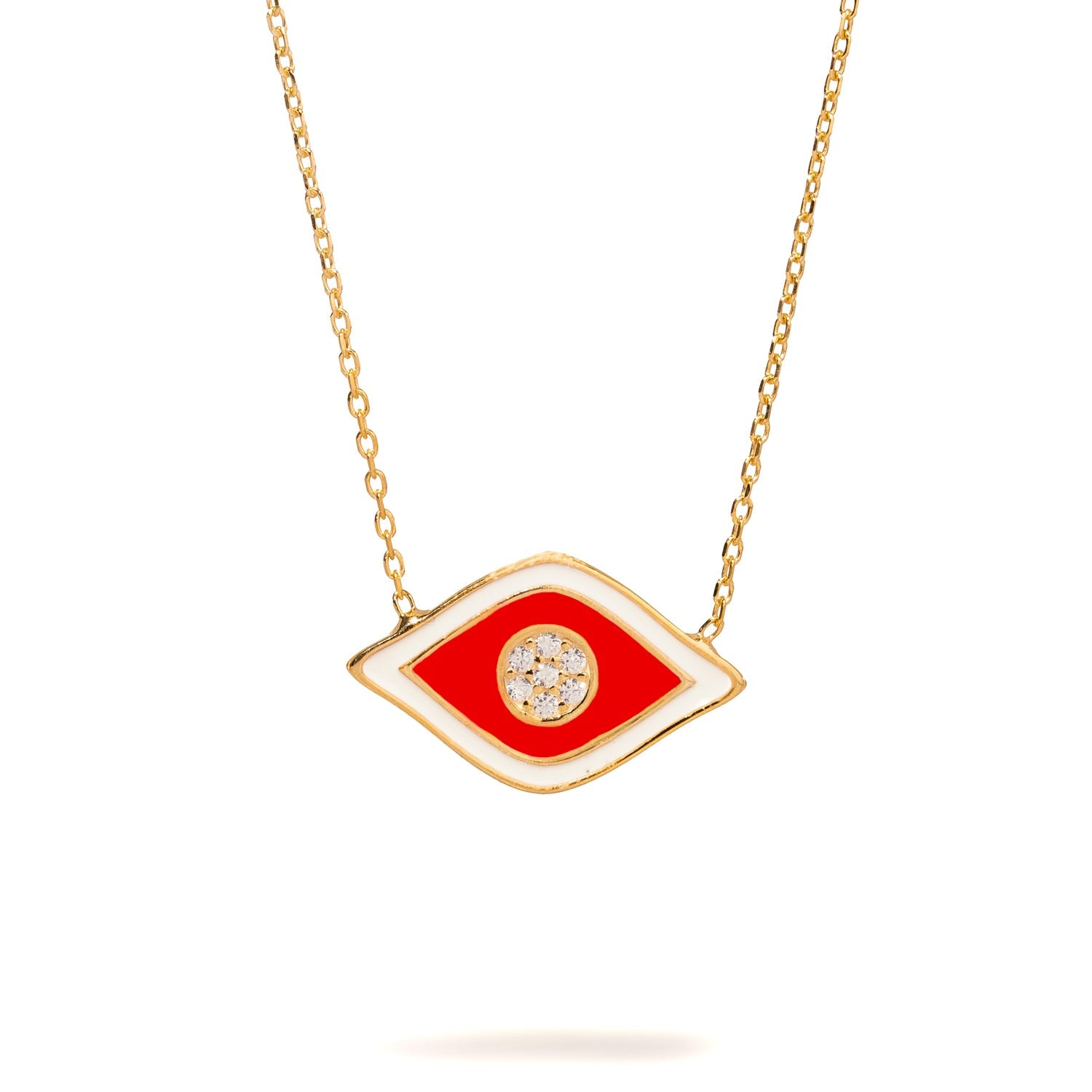 Vivid Orange Enamel Evil Eye Pendant Gold & Diamond Necklace - Orange