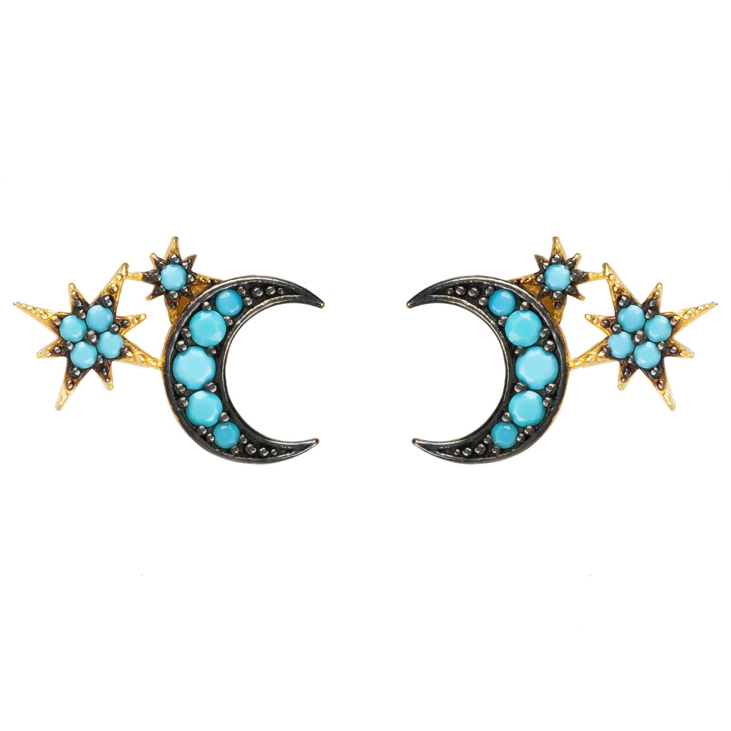 Moon & Starburst Small Stud Earrings Turquoise