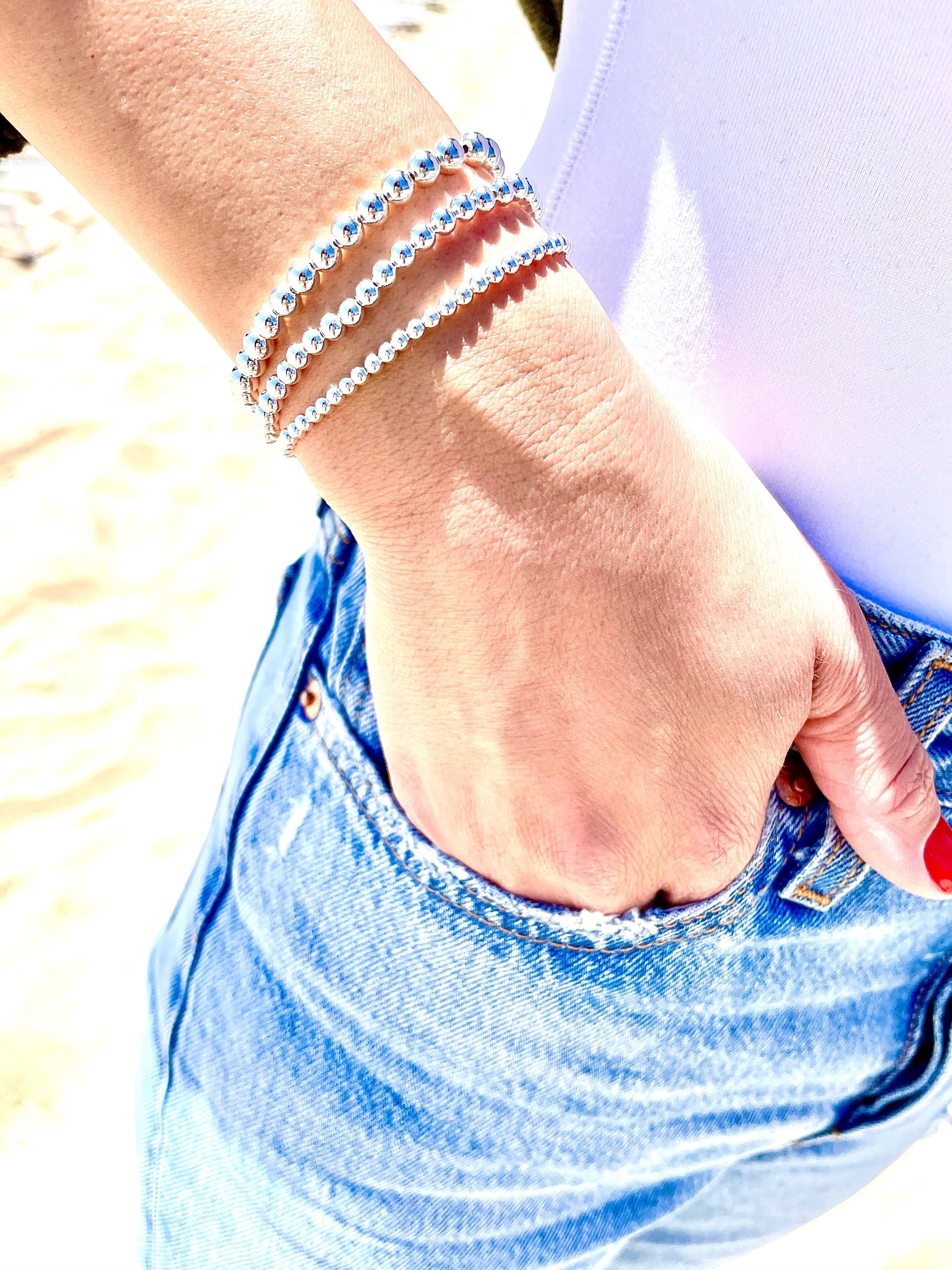 3Mm Sterling Silver Bubble Bead Bracelet