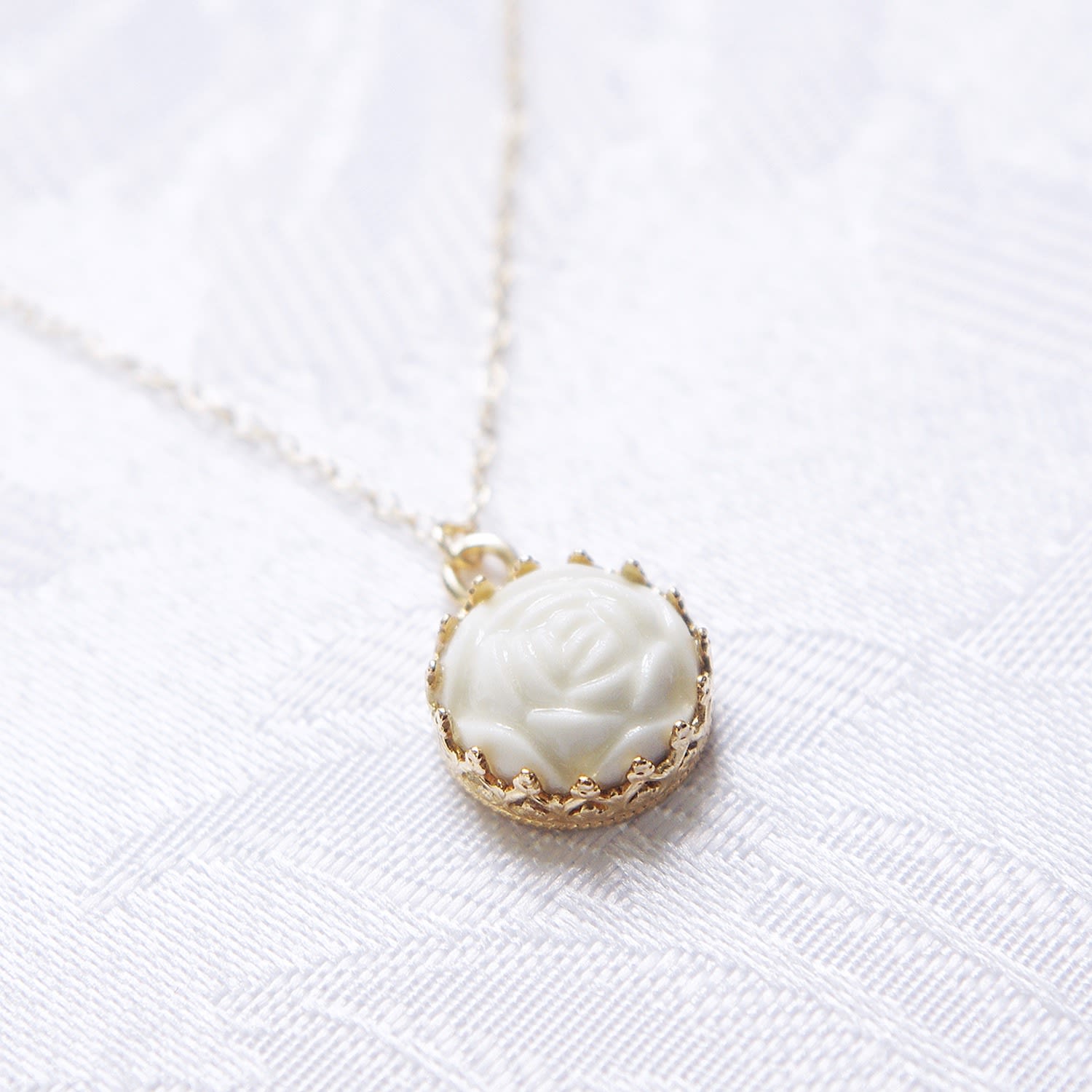 Mini Porcelain Rose Charm Gold Filled Necklace