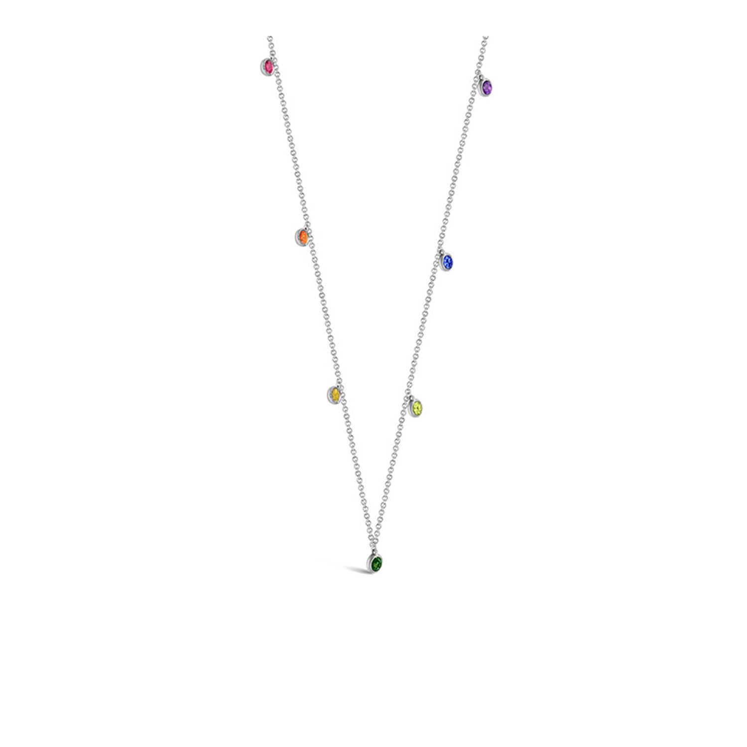 18K White Gold Raindow Color Gemstone Necklace / Choker