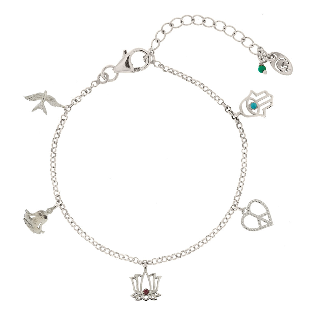 Peace, Love And Freedom Silver Charm Bracelet