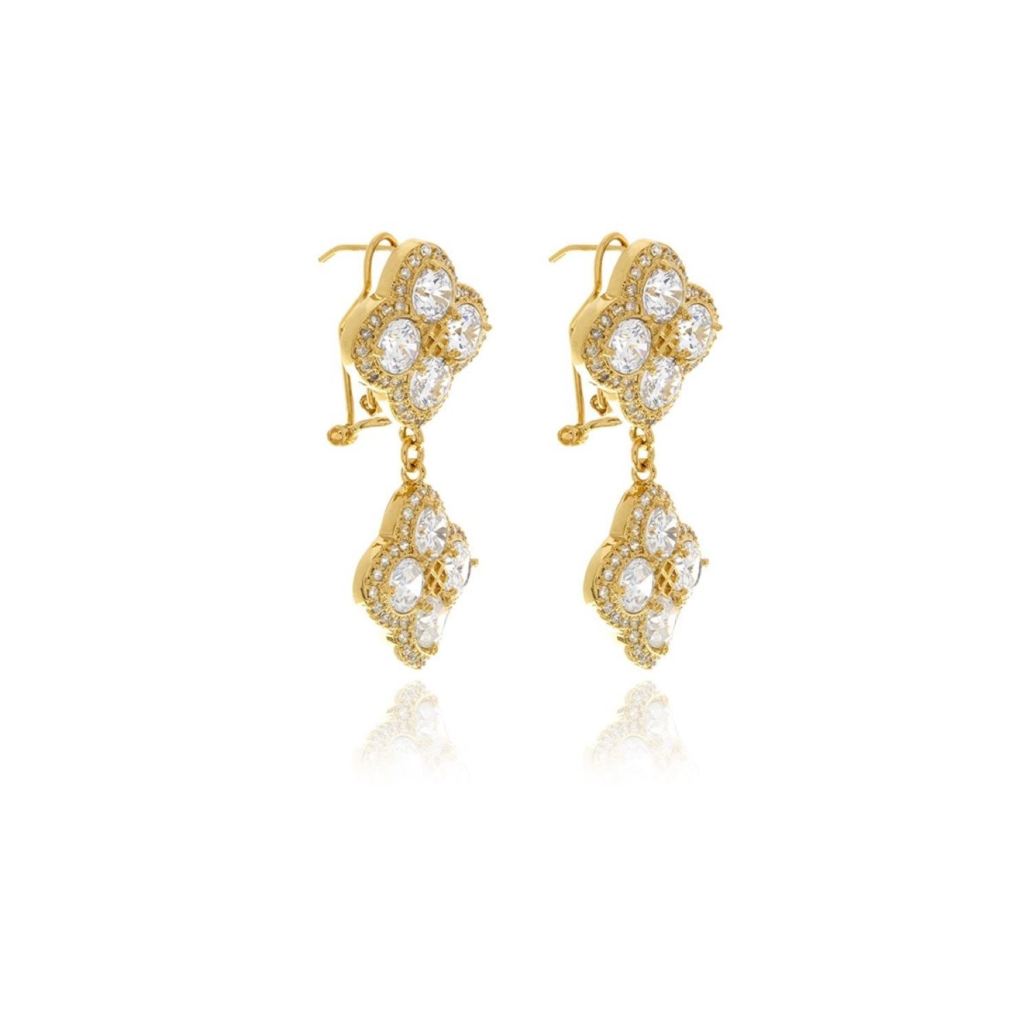 Gold Chandelier Diamond Flower Earrings