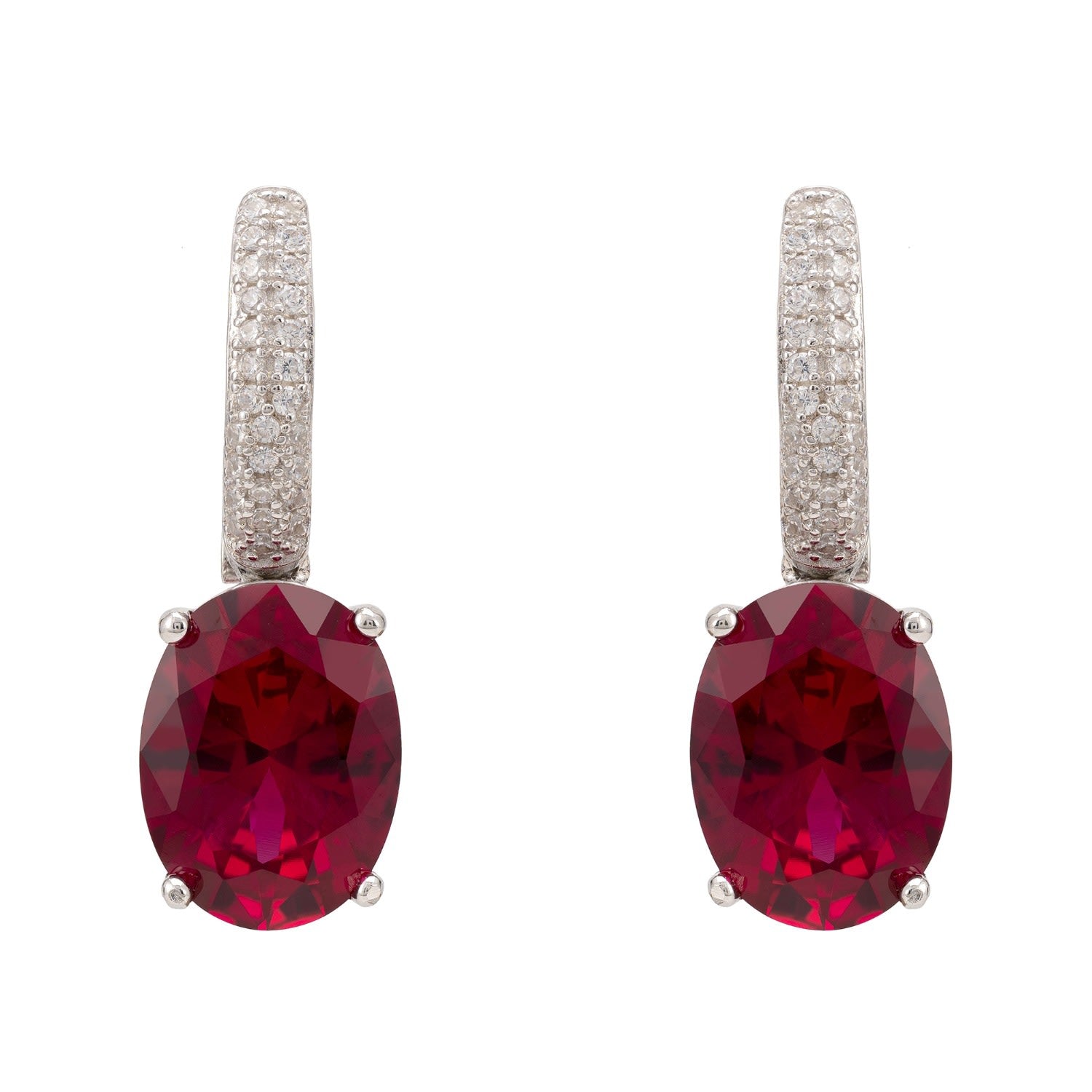 Alexandra Oval Drop Earrings Silver Ruby