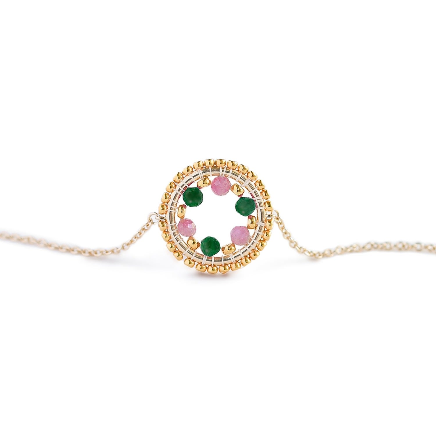 Celestia Circle Bracelet - Pink Tourmaline + Malachite