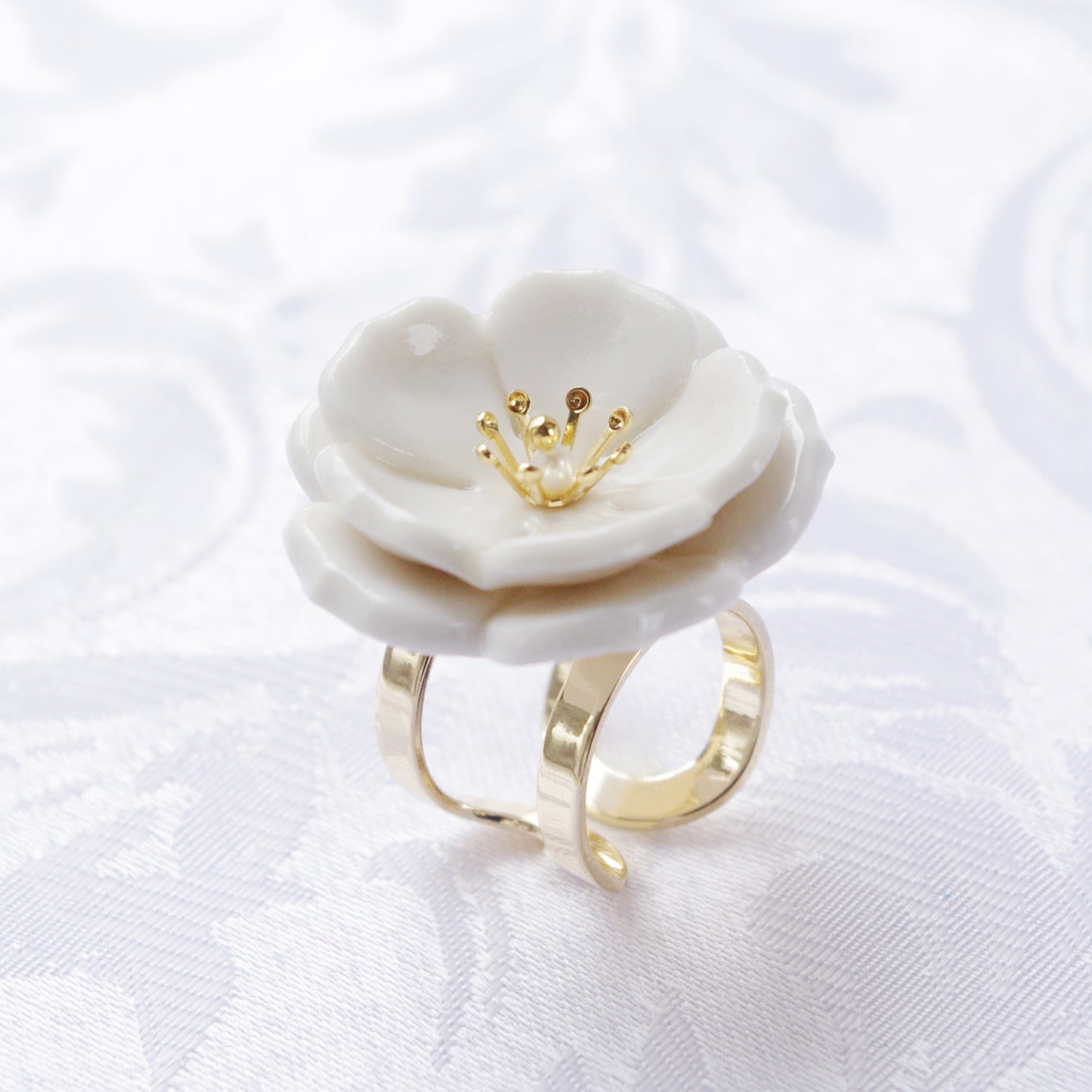 Porcelain Plum Blossom Statement Ring