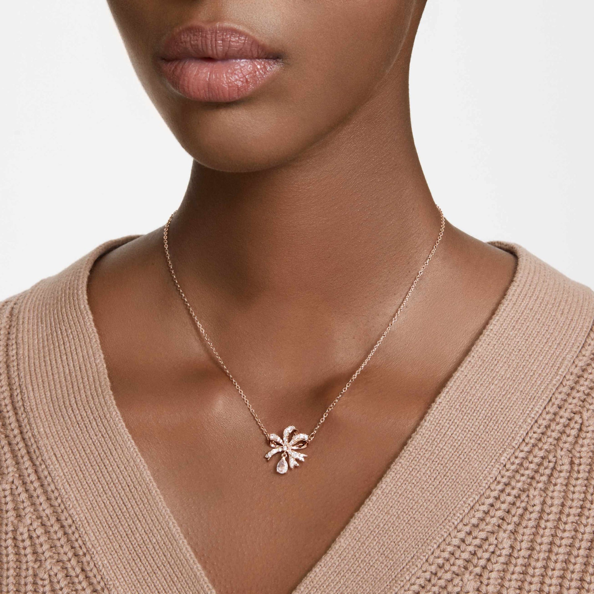 VOLTA NECKLACE BOW SMALL WHITE ROSE GOLD TONE PLATED