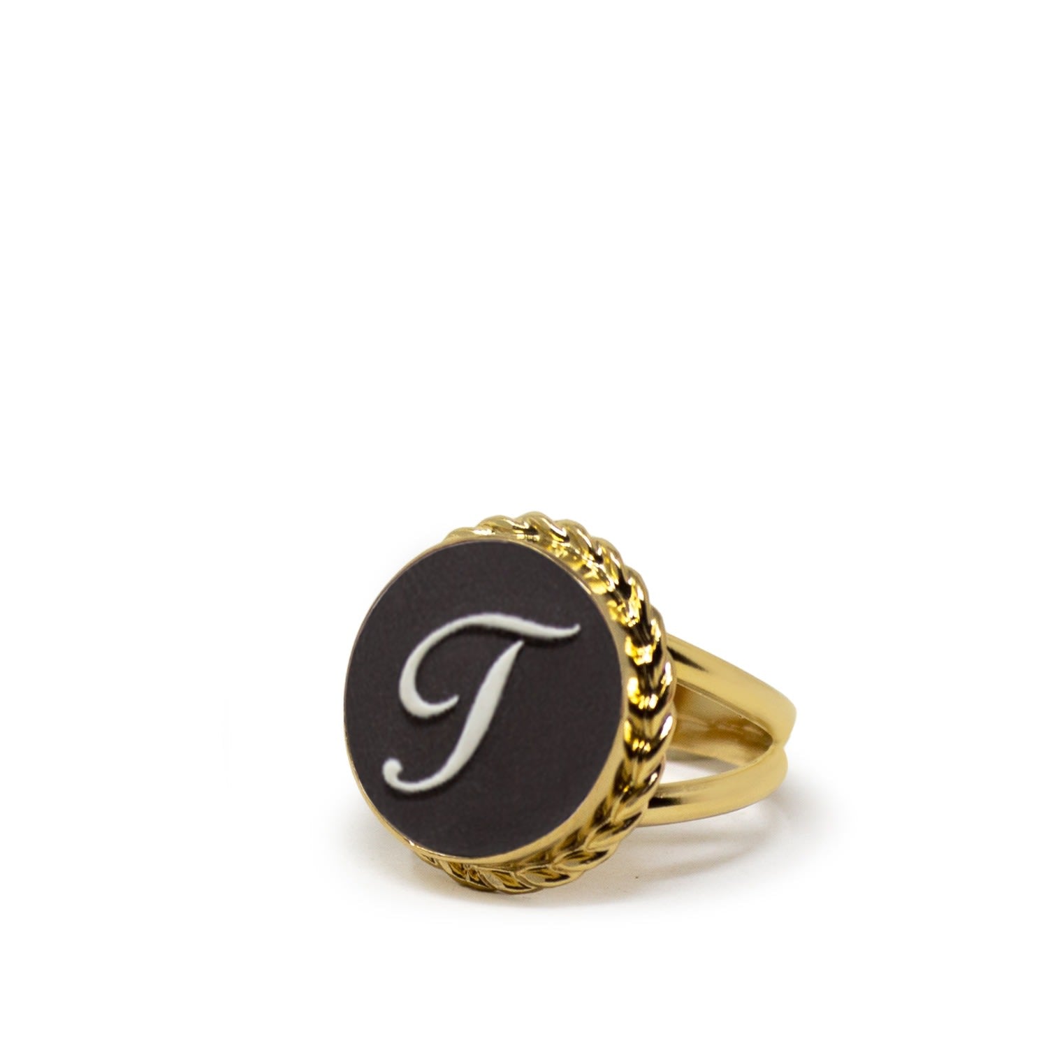 Gold Vermeil Black Cameo Ring Initial T