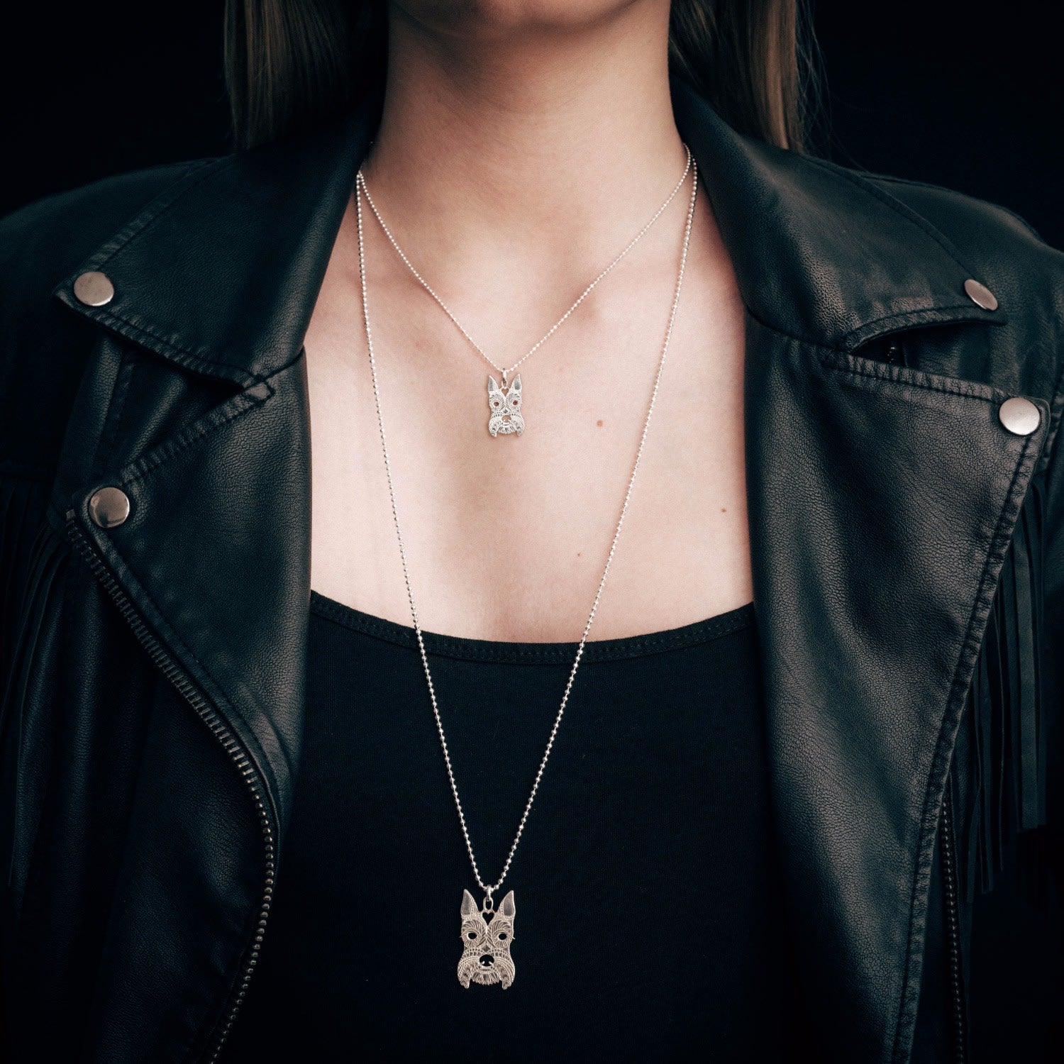 Medium Silver Schnauzer Pendant Necklace