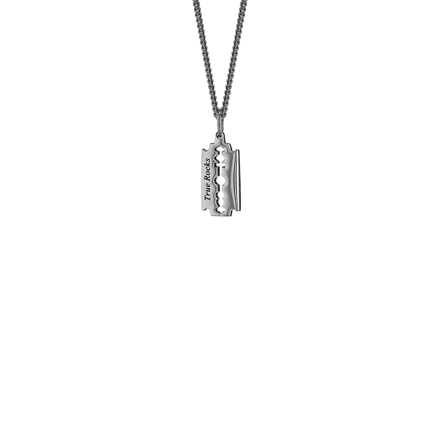 Mini Razor Blade Pendant Gun Metal Grey Sterling Silver
