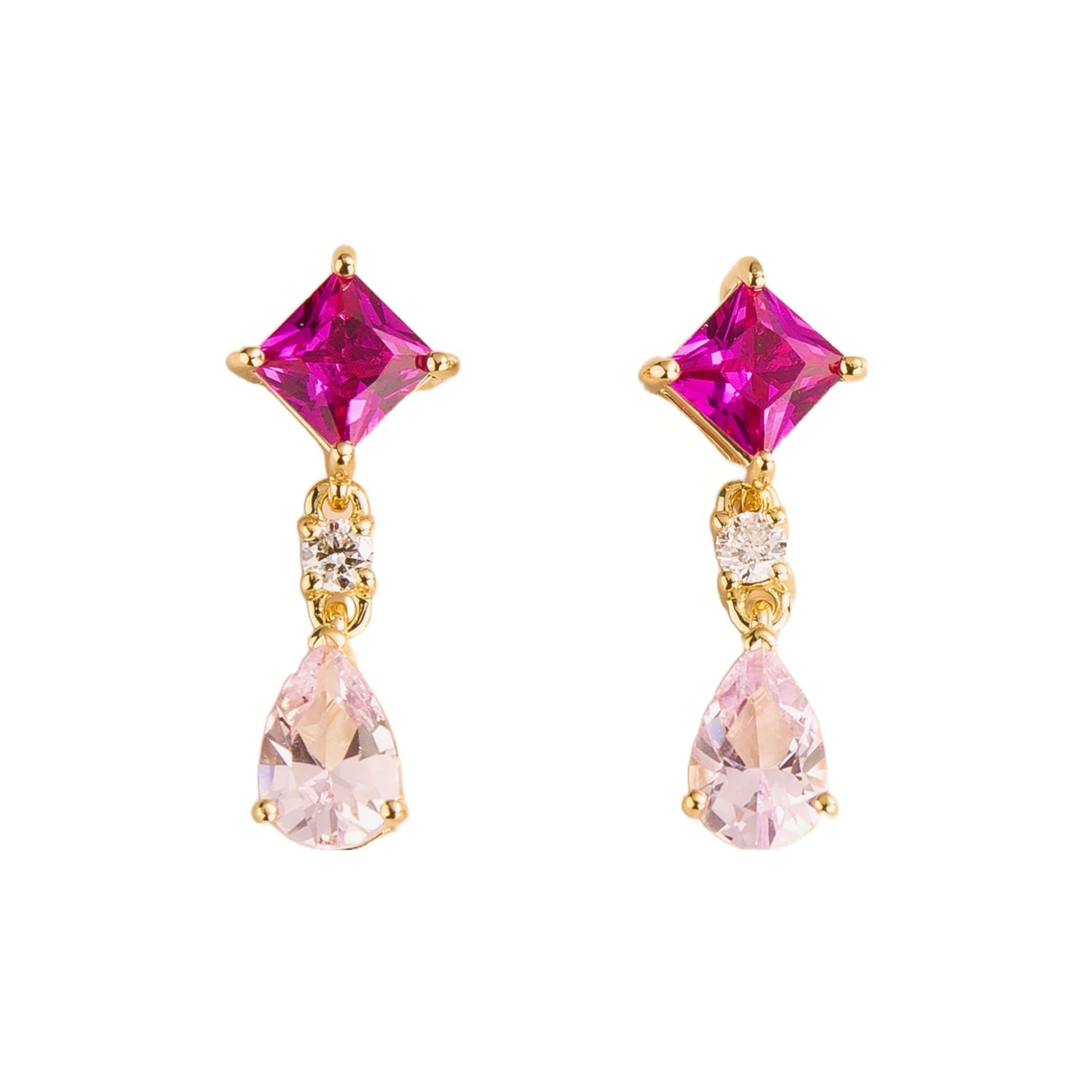 Ori Pink Sapphires & Diamonds Gold Earrings