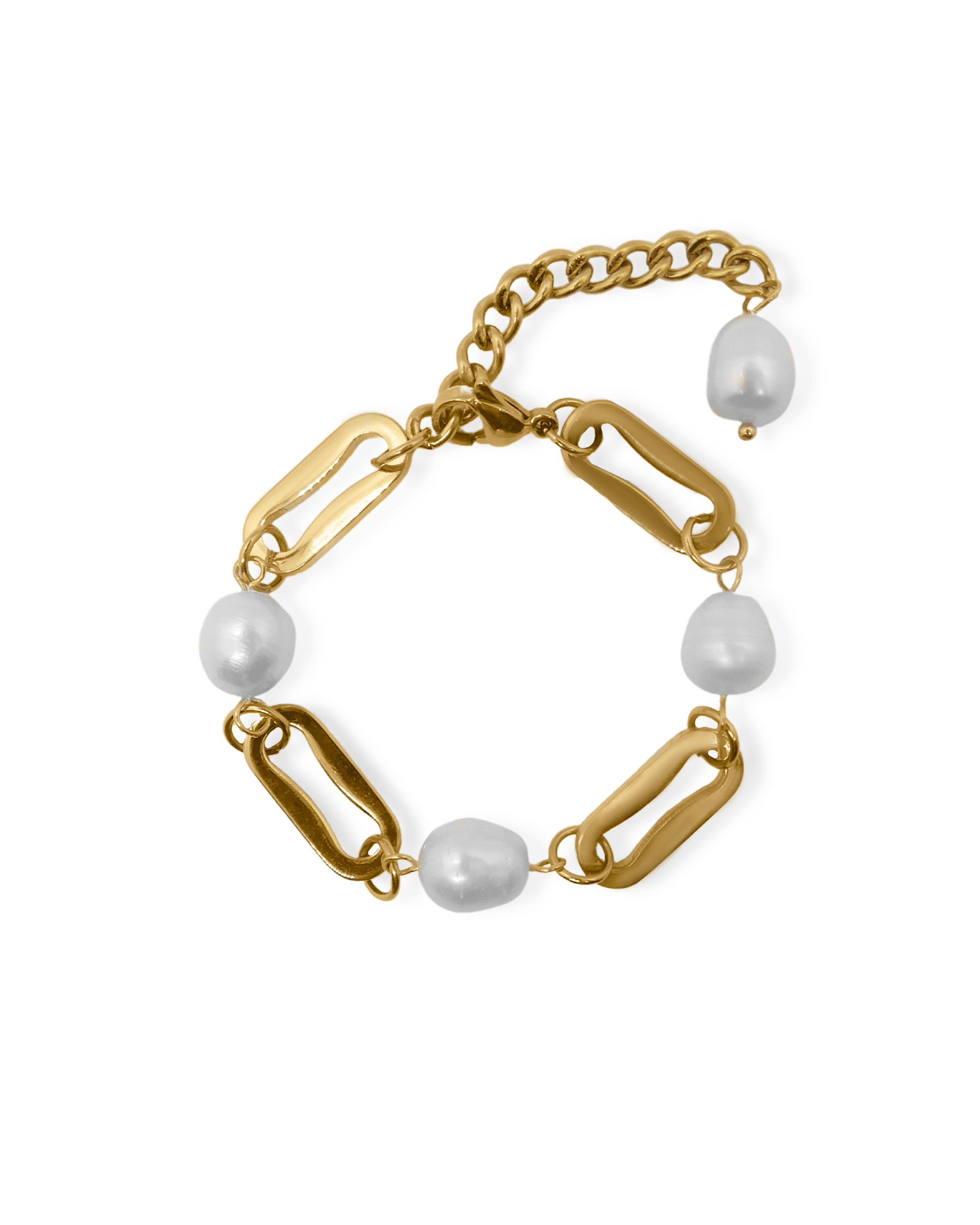 Harriet Freshwater Baroque Pearl Rectangular Link Chain Bracelet