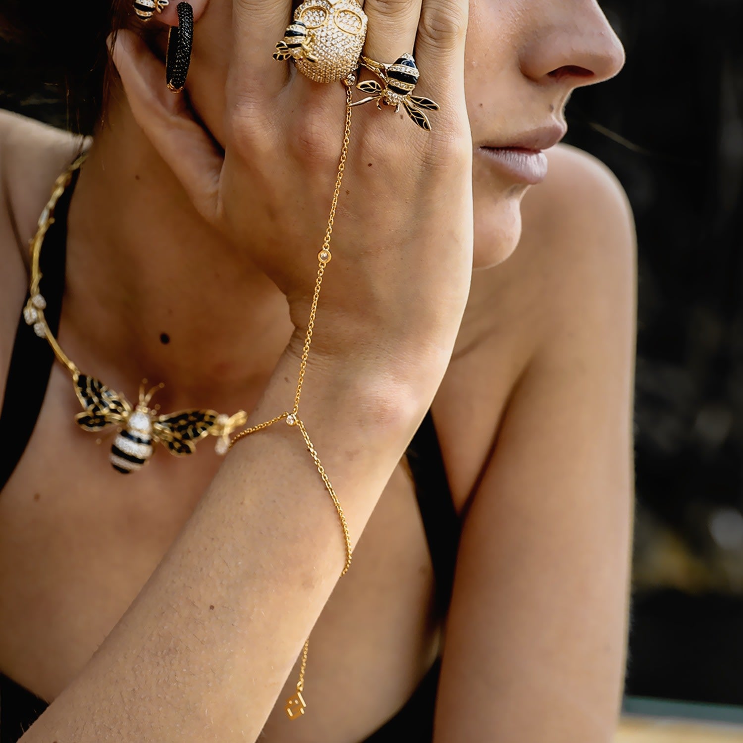 Minx Hand Chain With Man Made Cz Diamond Stimulant In 18K Gold Vermeil