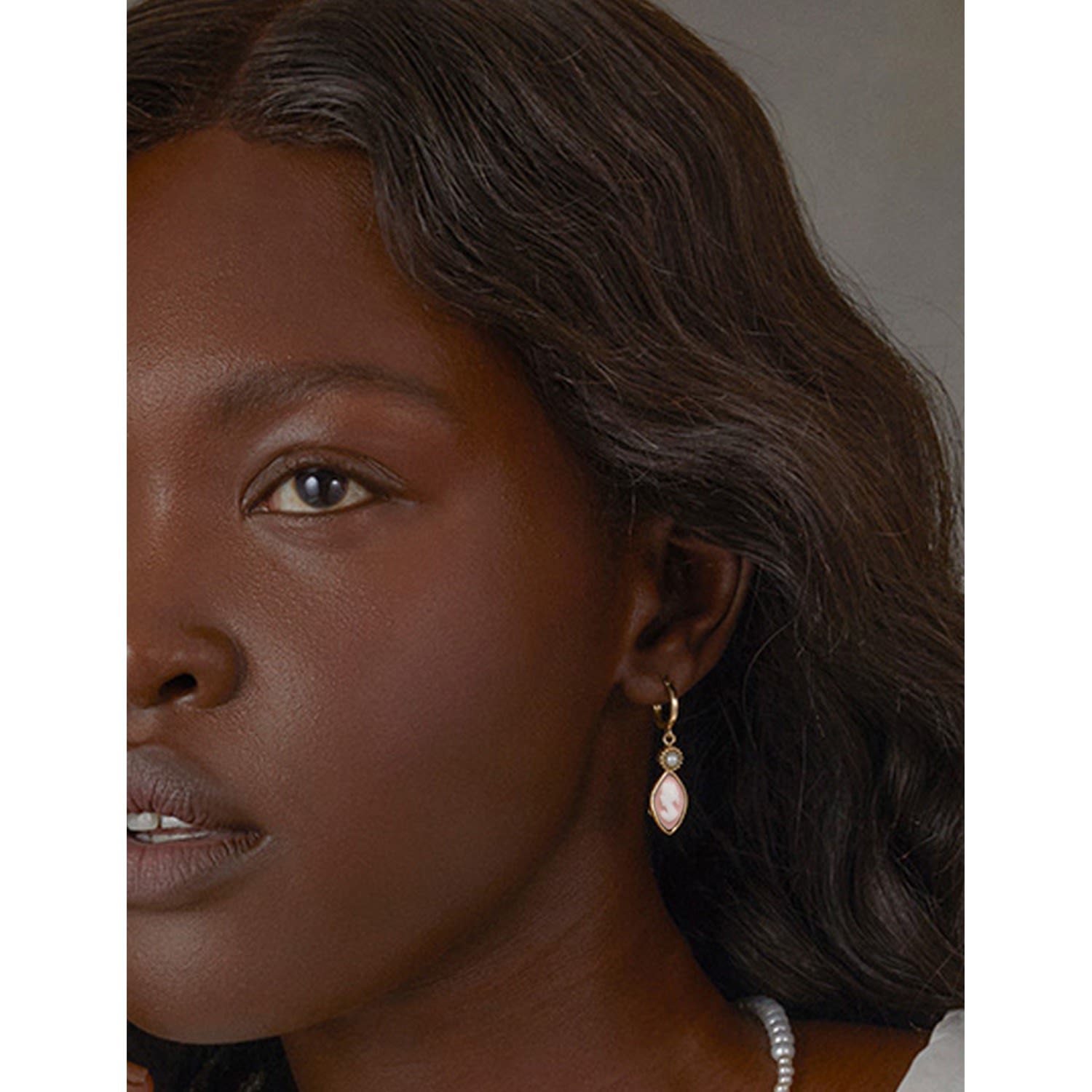 Isabella Gold-Plated Pink Cameo Hoop Earrings