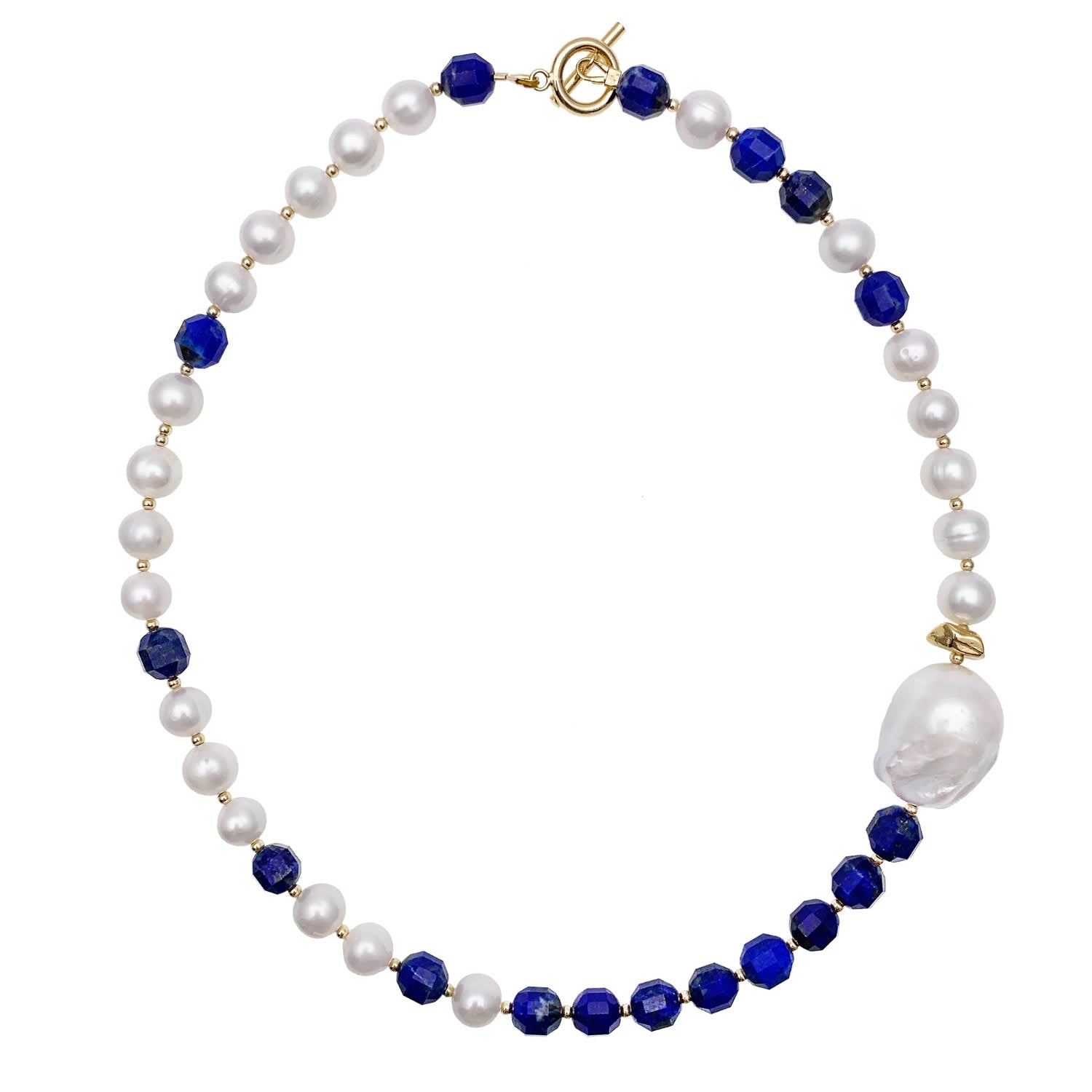 Freshwater Pearls & Lapis Lazuli Unique Short Necklace