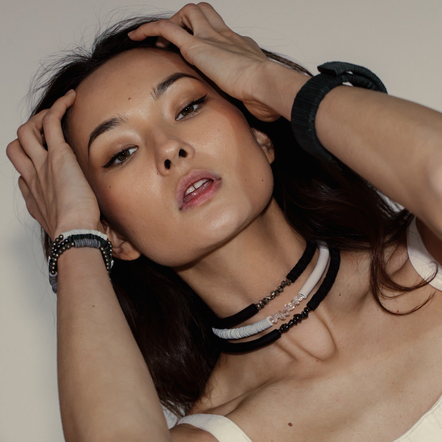 Black Leather Choker With Pyrite Crystals