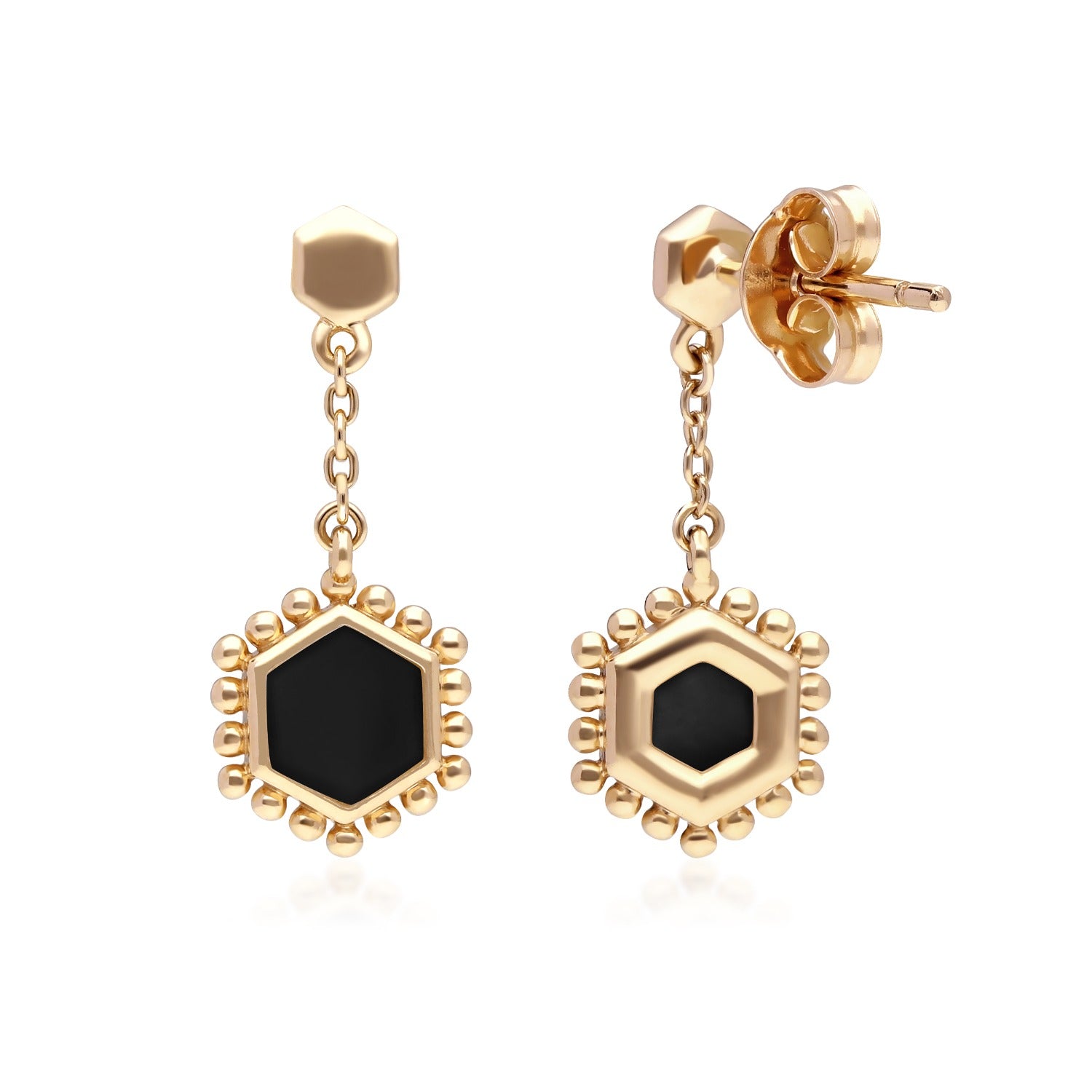 Black Onyx Slice Earrings In Gold Plated Silver