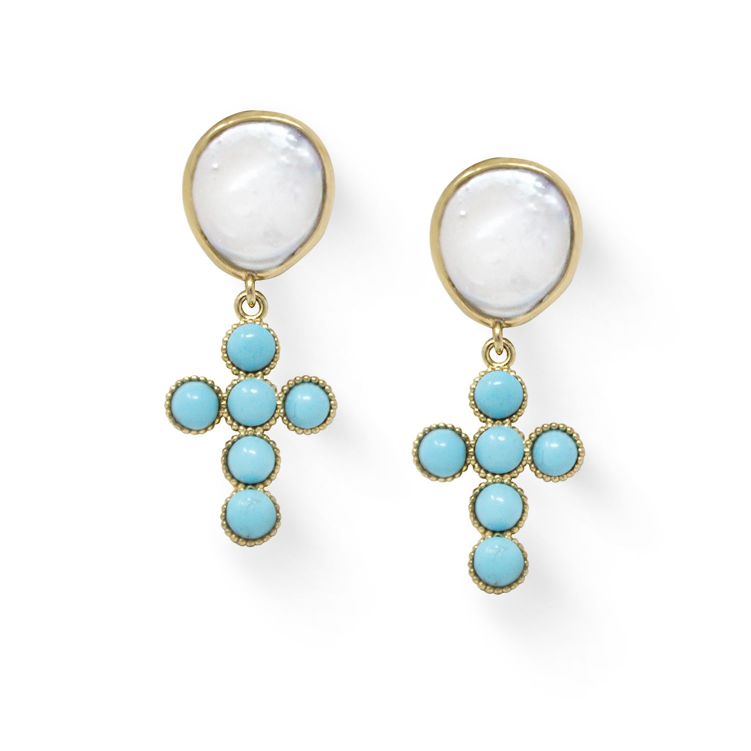 Hope Gold-Plated Turquoise Cross Earrings