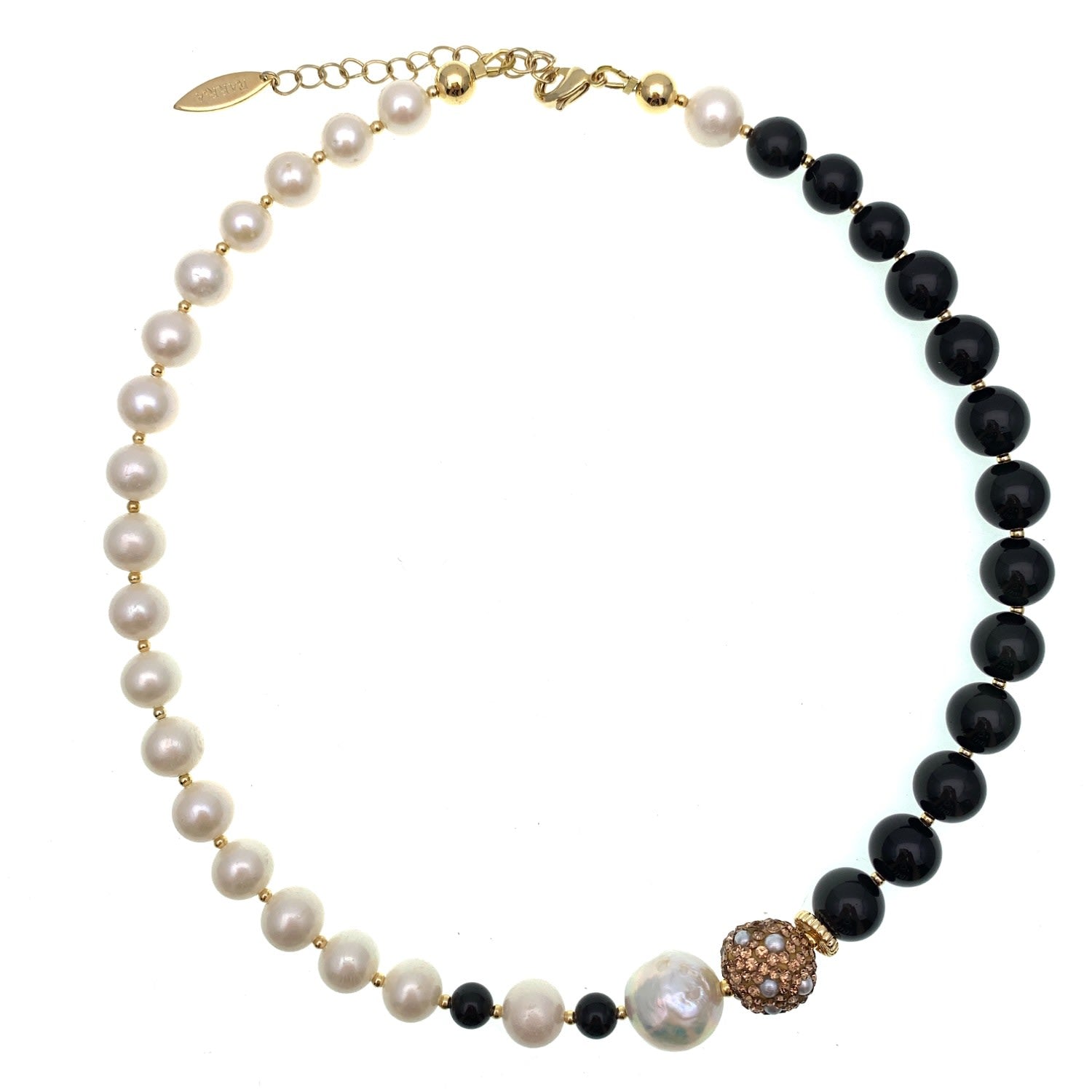 Classic Style Black Obsidian With Freshwater Pearls Necklace