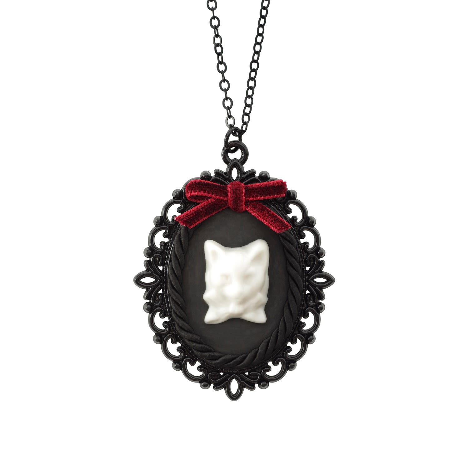 Dark Romance Porcelain Cat Cameo Necklace