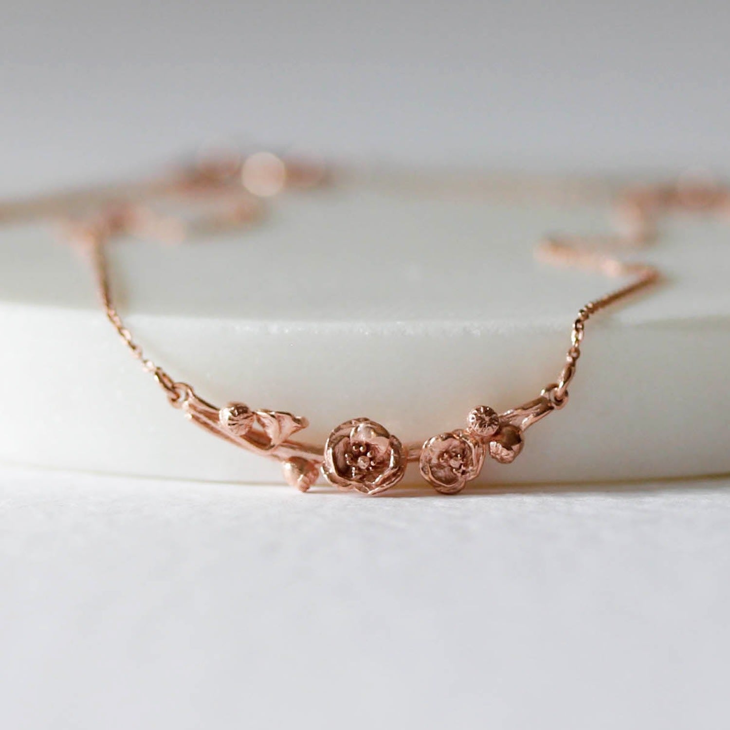 Poppy & Poppy Seedpod Necklace - Rose Gold