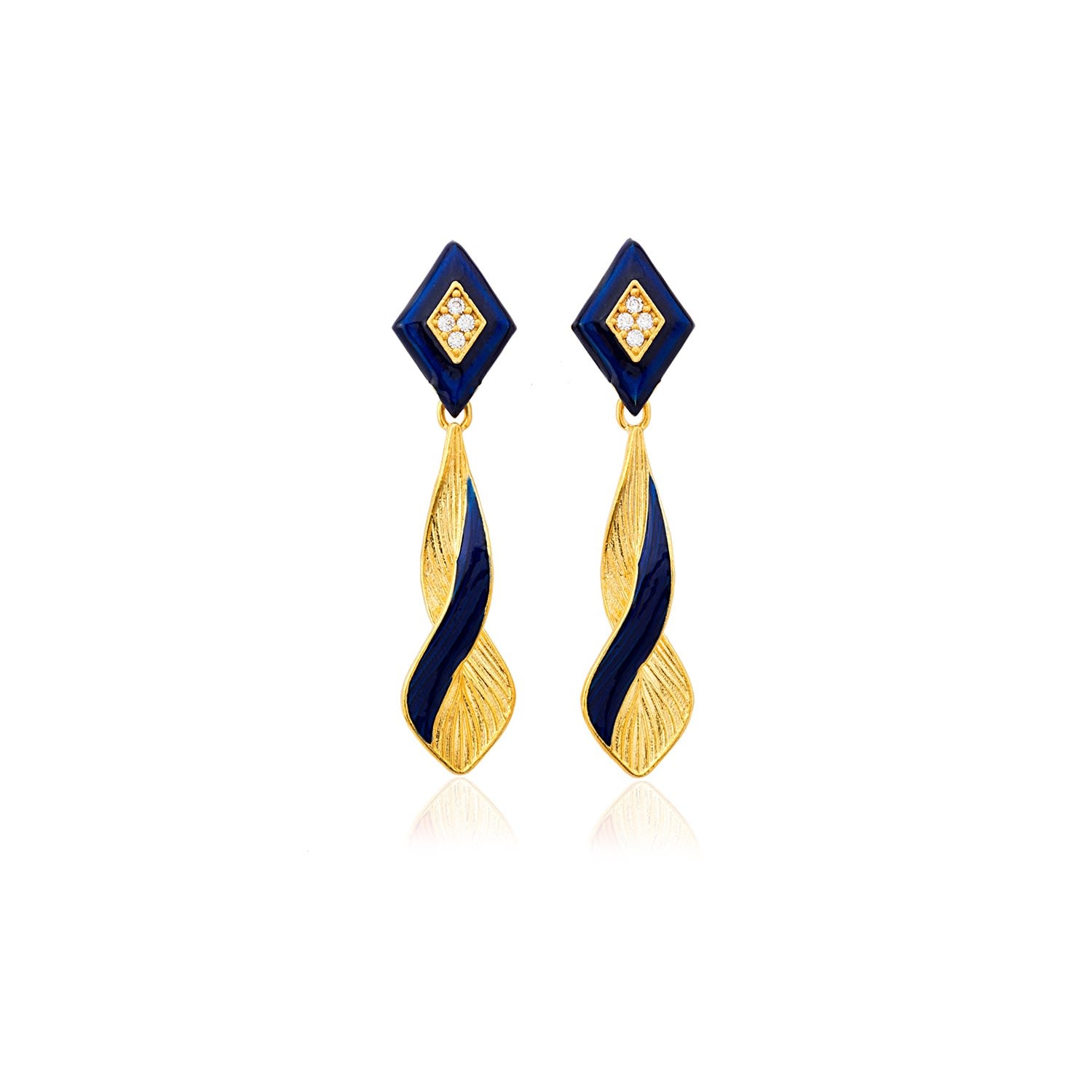 Navy Blue & Gold Infinity Earrings With Zircon