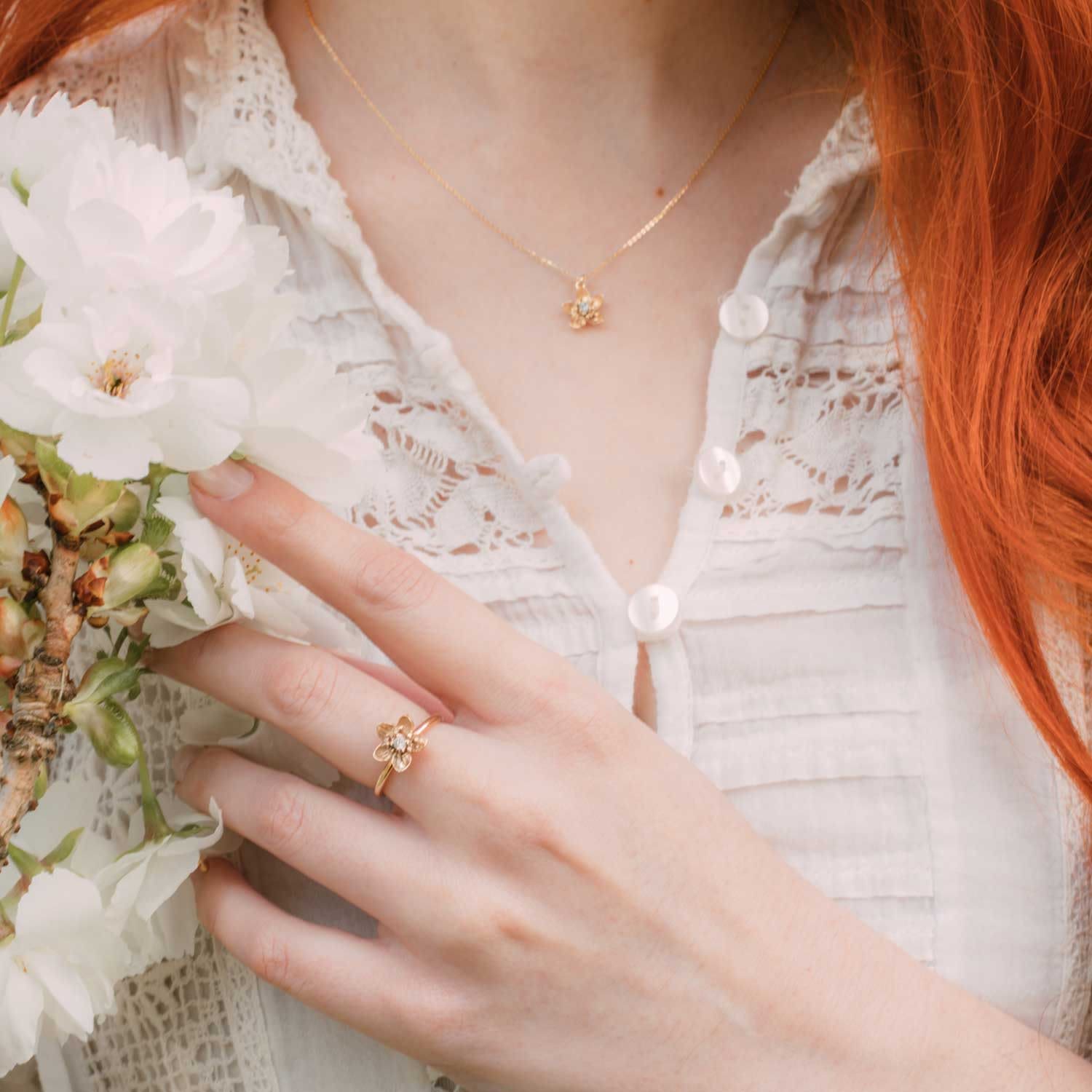 Diamond Cherry Blossom Ring - Rose Gold