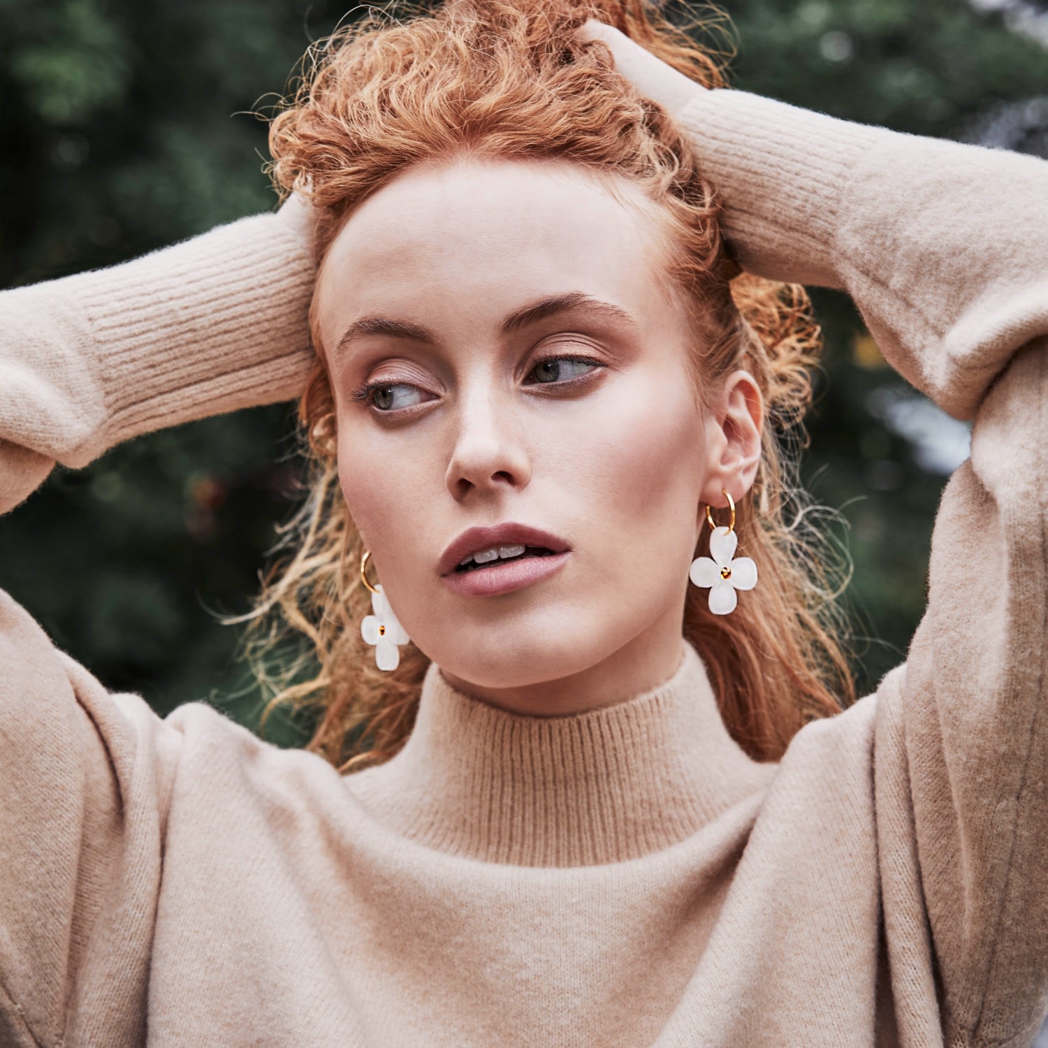 Daisy Hoop Earrings - White & Topaz